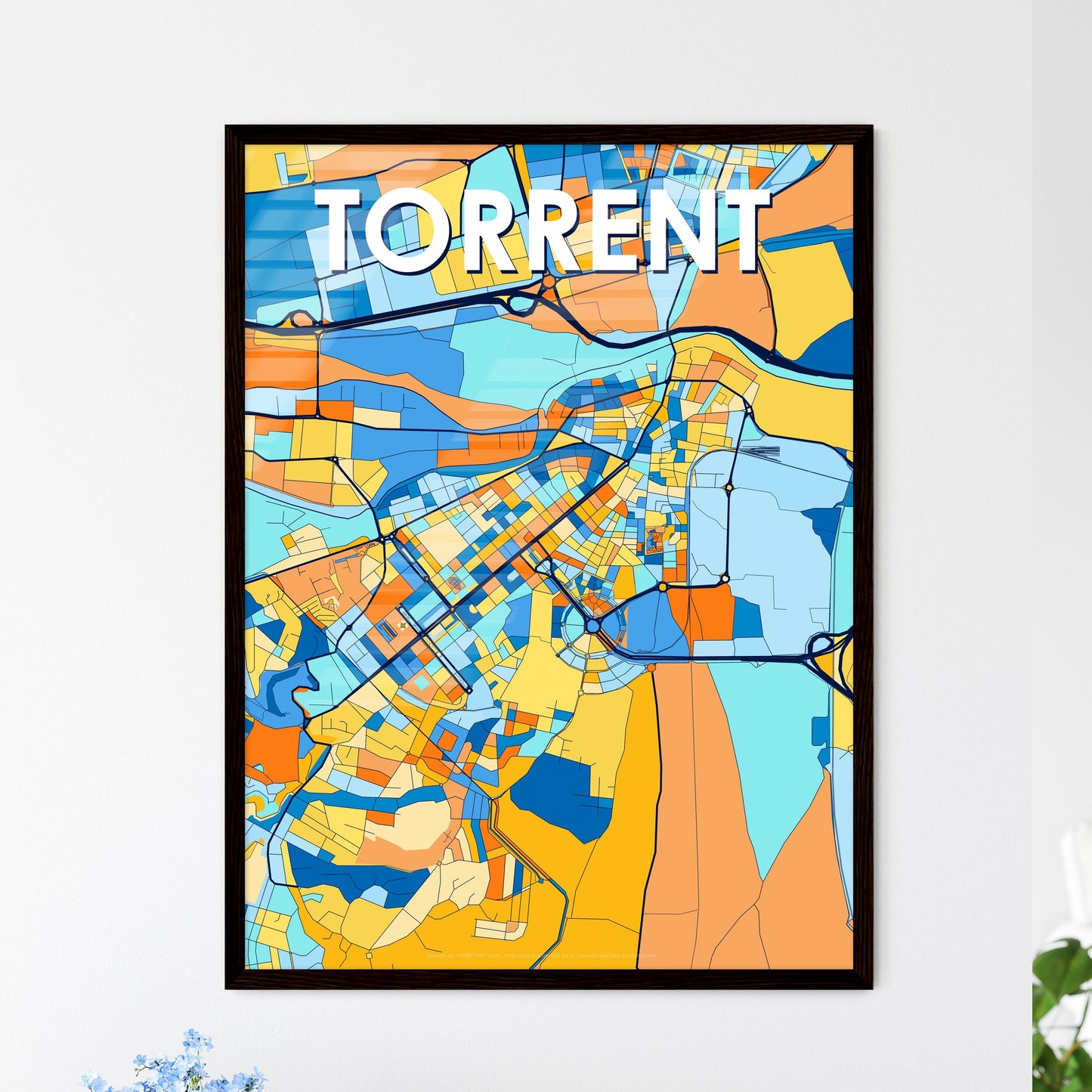 TORRENT SPAIN Vibrant Colorful Art Map Poster Blue Orange