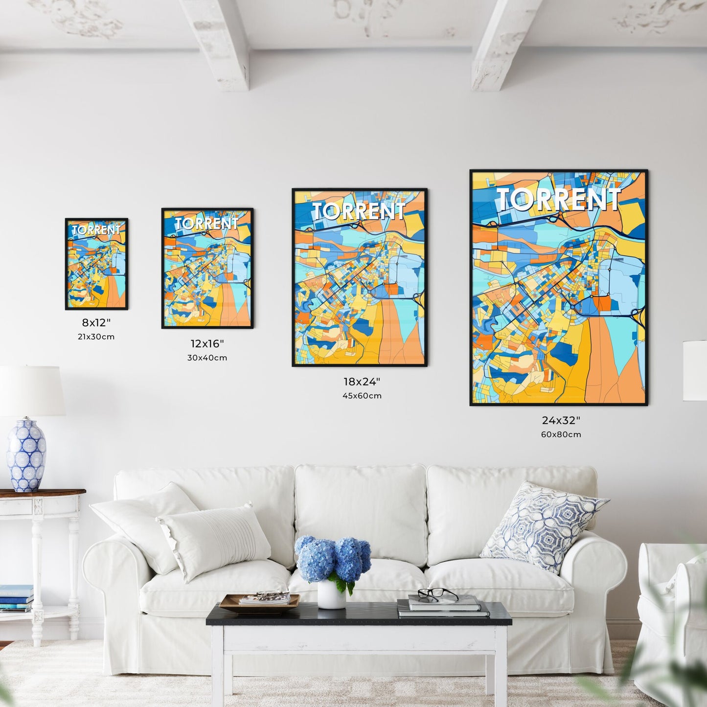 TORRENT SPAIN Vibrant Colorful Art Map Poster Blue Orange