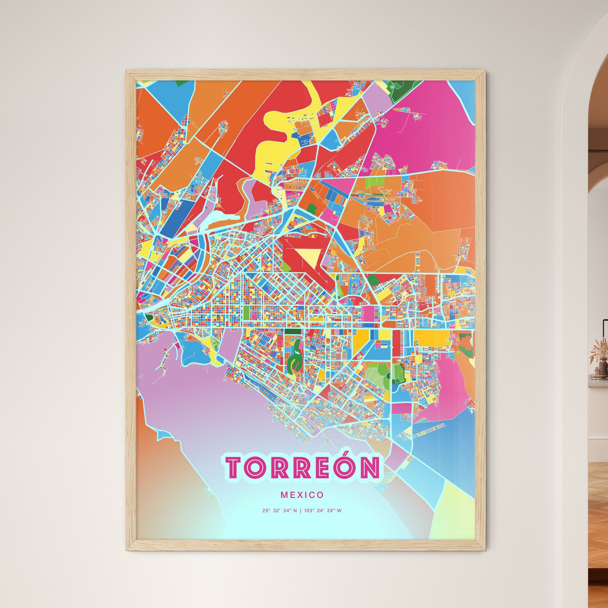 Colorful Torreón Mexico Fine Art Map Crazy Colors