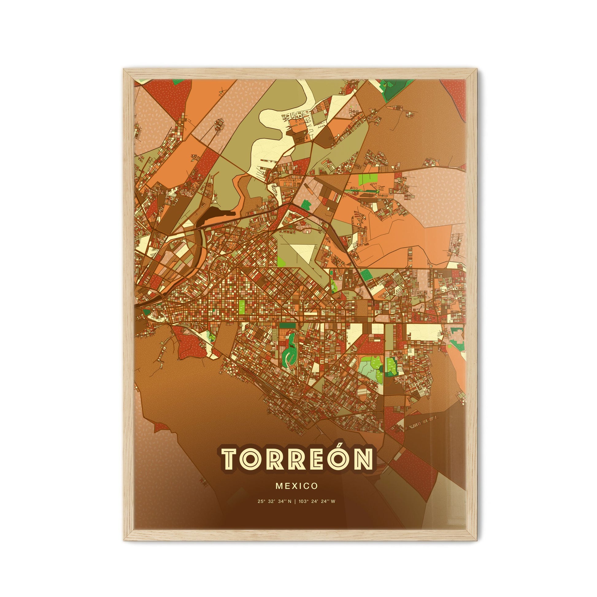 Colorful Torreón Mexico Fine Art Map Farmhouse