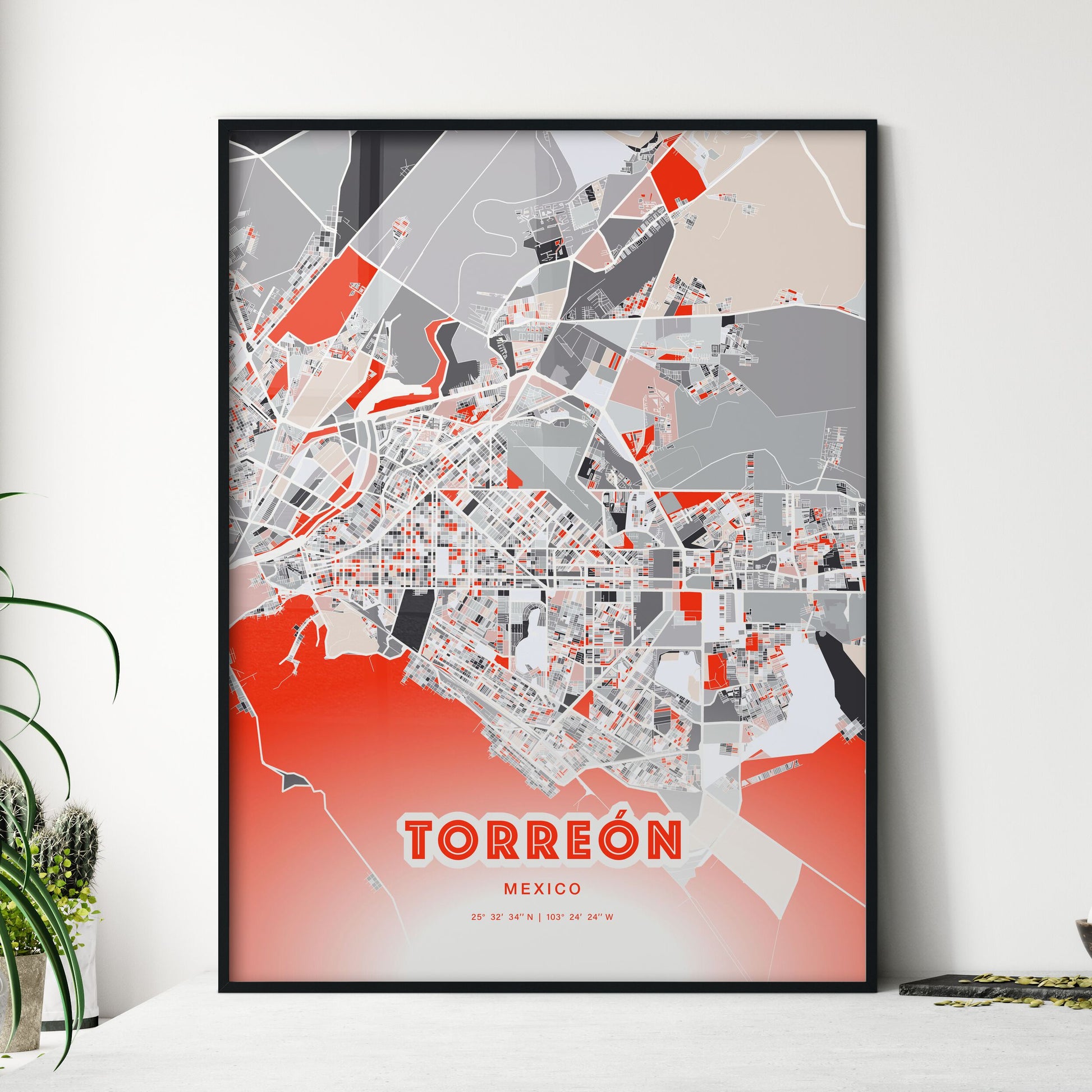 Colorful Torreón Mexico Fine Art Map Modern Expressive