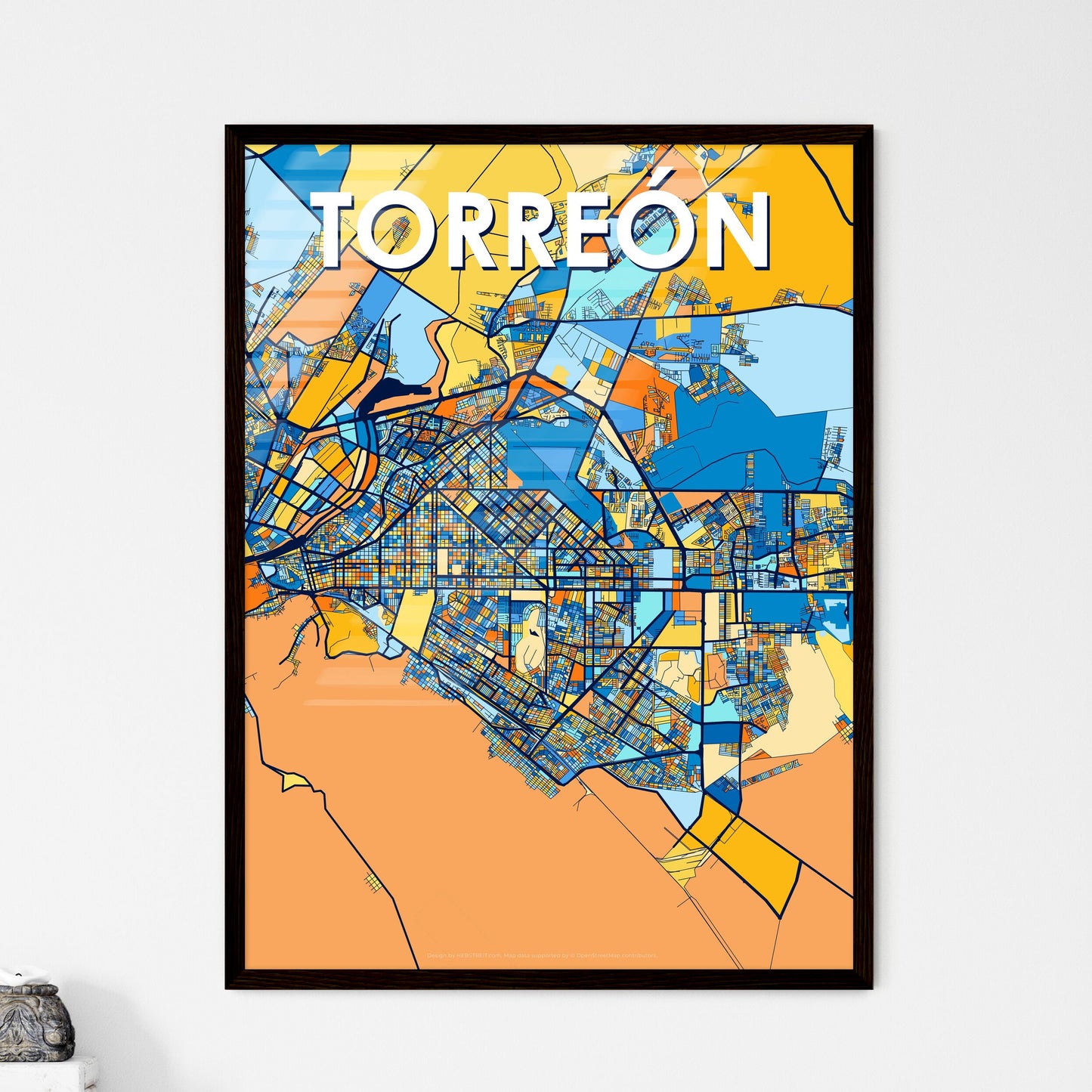 TORREÓN MEXICO Vibrant Colorful Art Map Poster Blue Orange