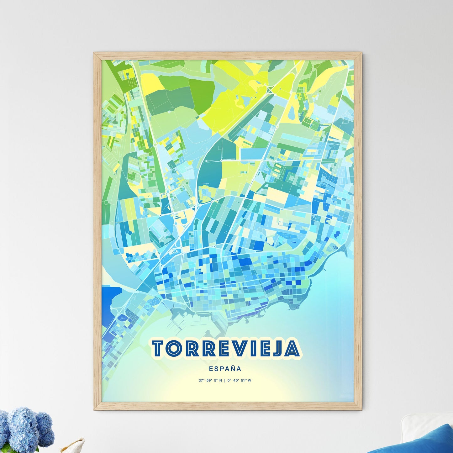 Colorful Torrevieja Spain Fine Art Map Cool Blue
