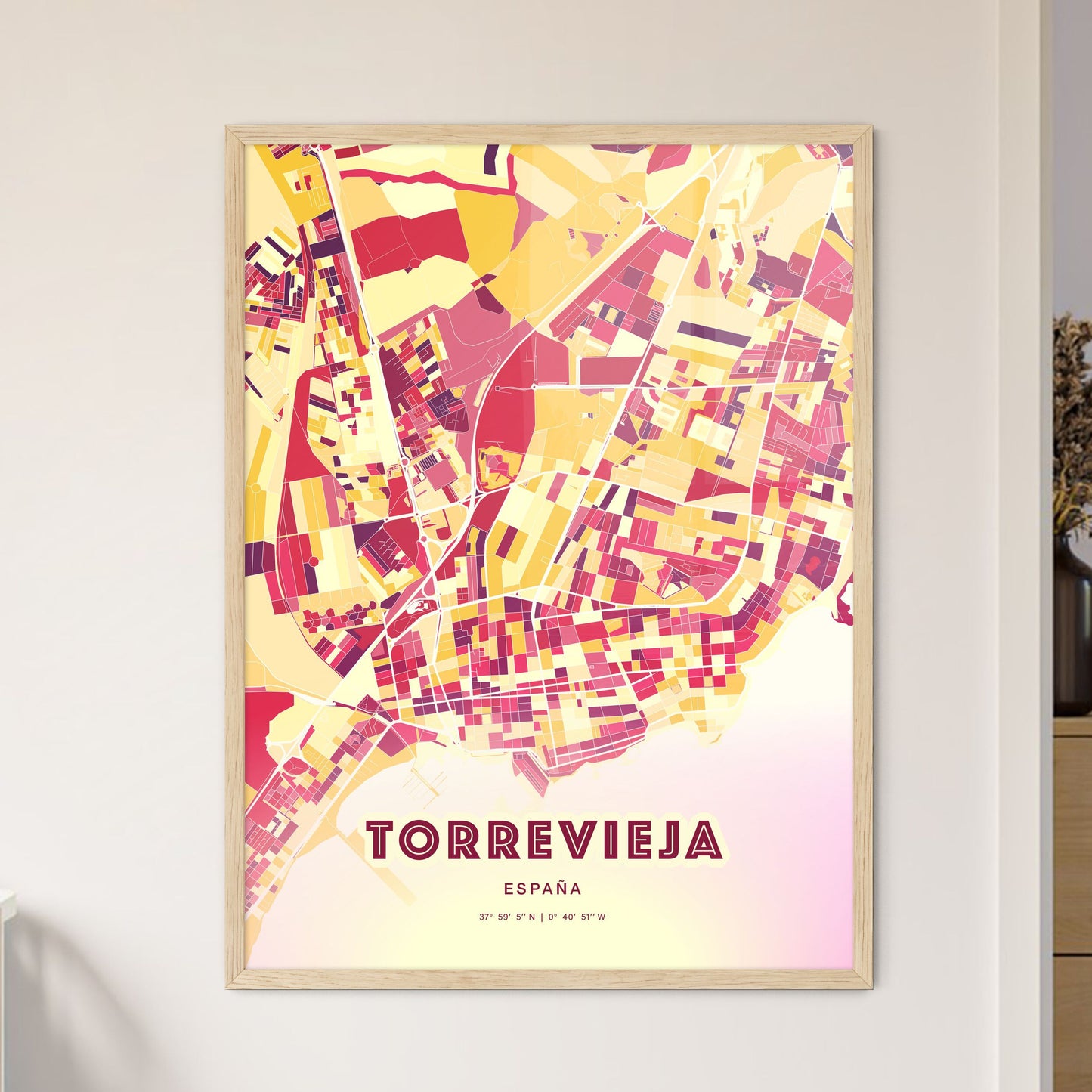 Colorful Torrevieja Spain Fine Art Map Hot Red