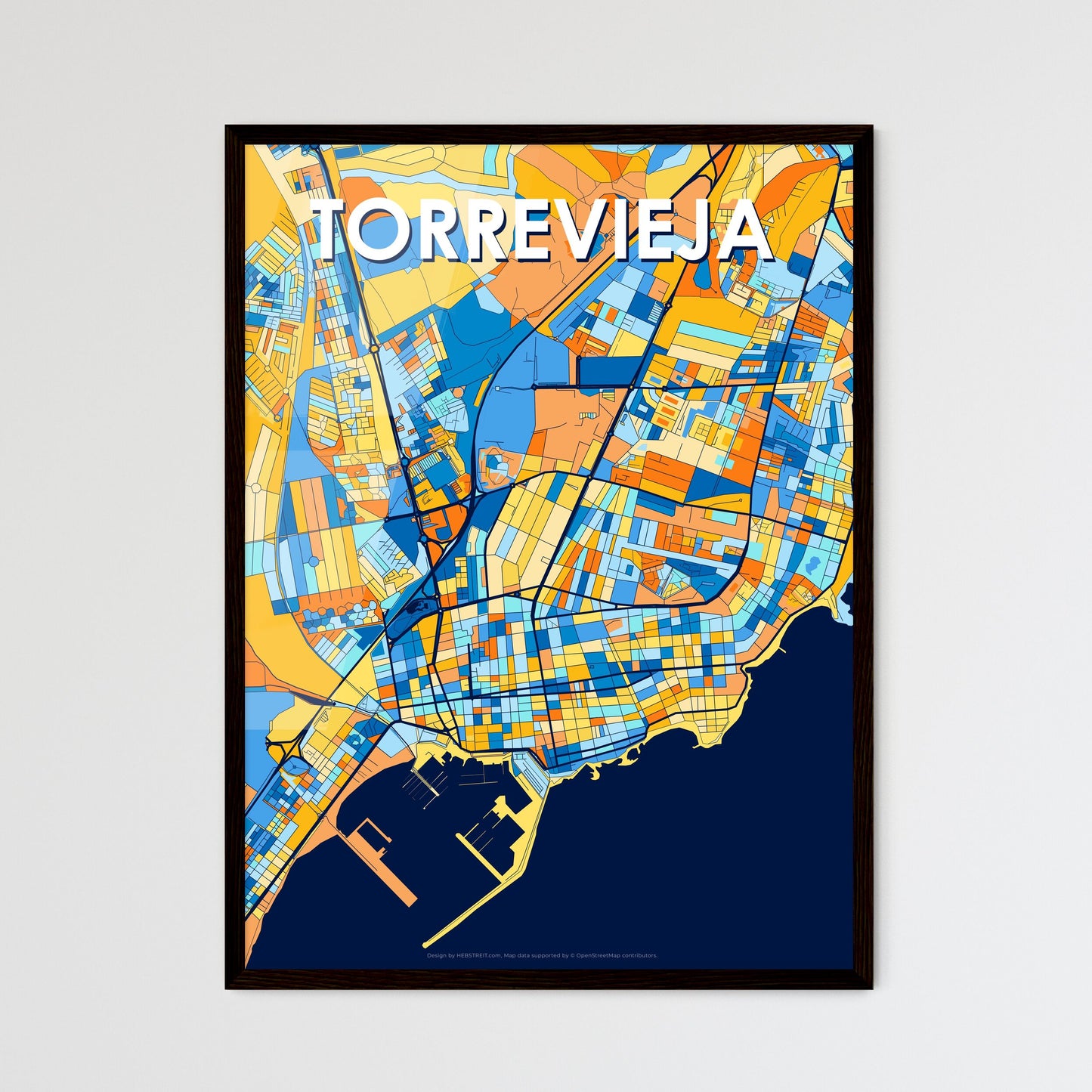 TORREVIEJA SPAIN Vibrant Colorful Art Map Poster Blue Orange