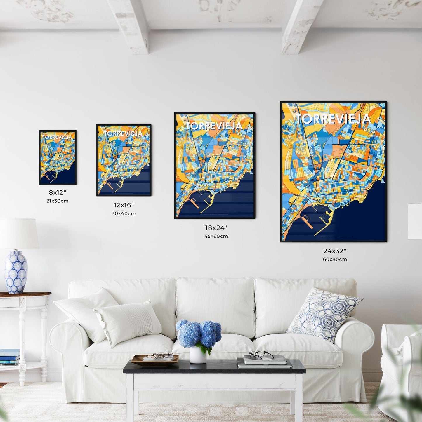 TORREVIEJA SPAIN Vibrant Colorful Art Map Poster Blue Orange