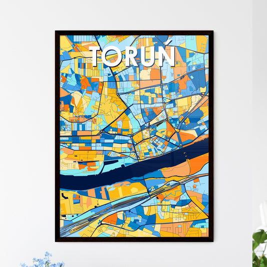 TORUŃ POLAND Vibrant Colorful Art Map Poster Blue Orange