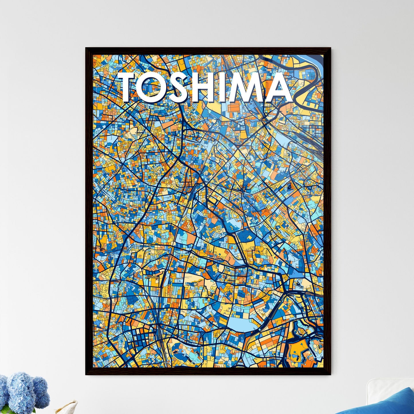 TOSHIMA JAPAN Vibrant Colorful Art Map Poster Blue Orange