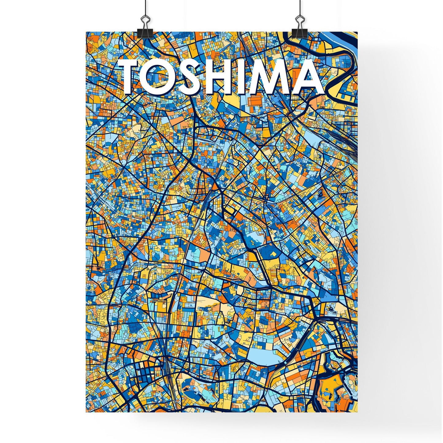 TOSHIMA JAPAN Vibrant Colorful Art Map Poster Blue Orange