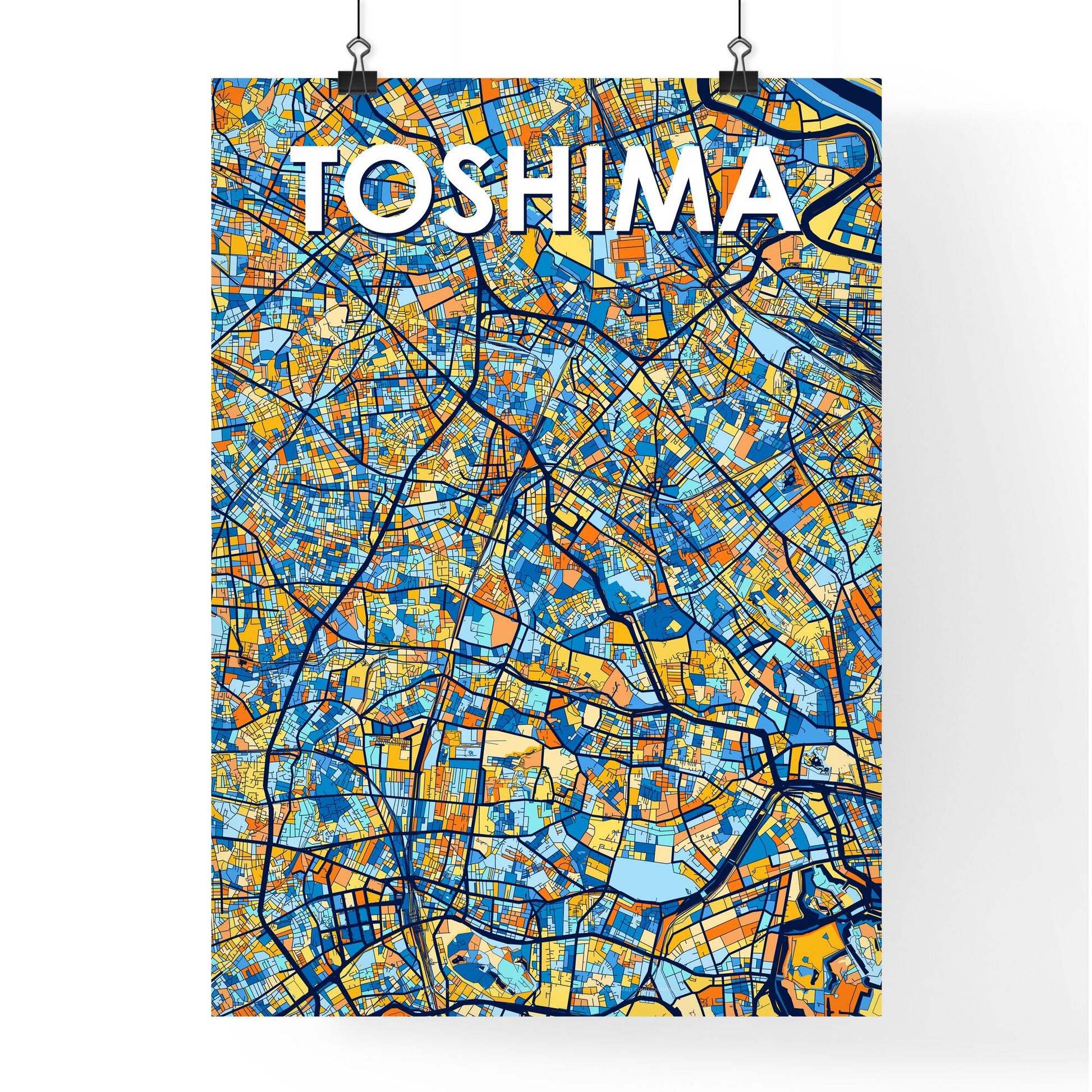 TOSHIMA JAPAN Vibrant Colorful Art Map Poster Blue Orange