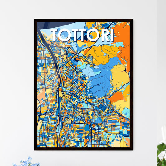 TOTTORI JAPAN Vibrant Colorful Art Map Poster Blue Orange