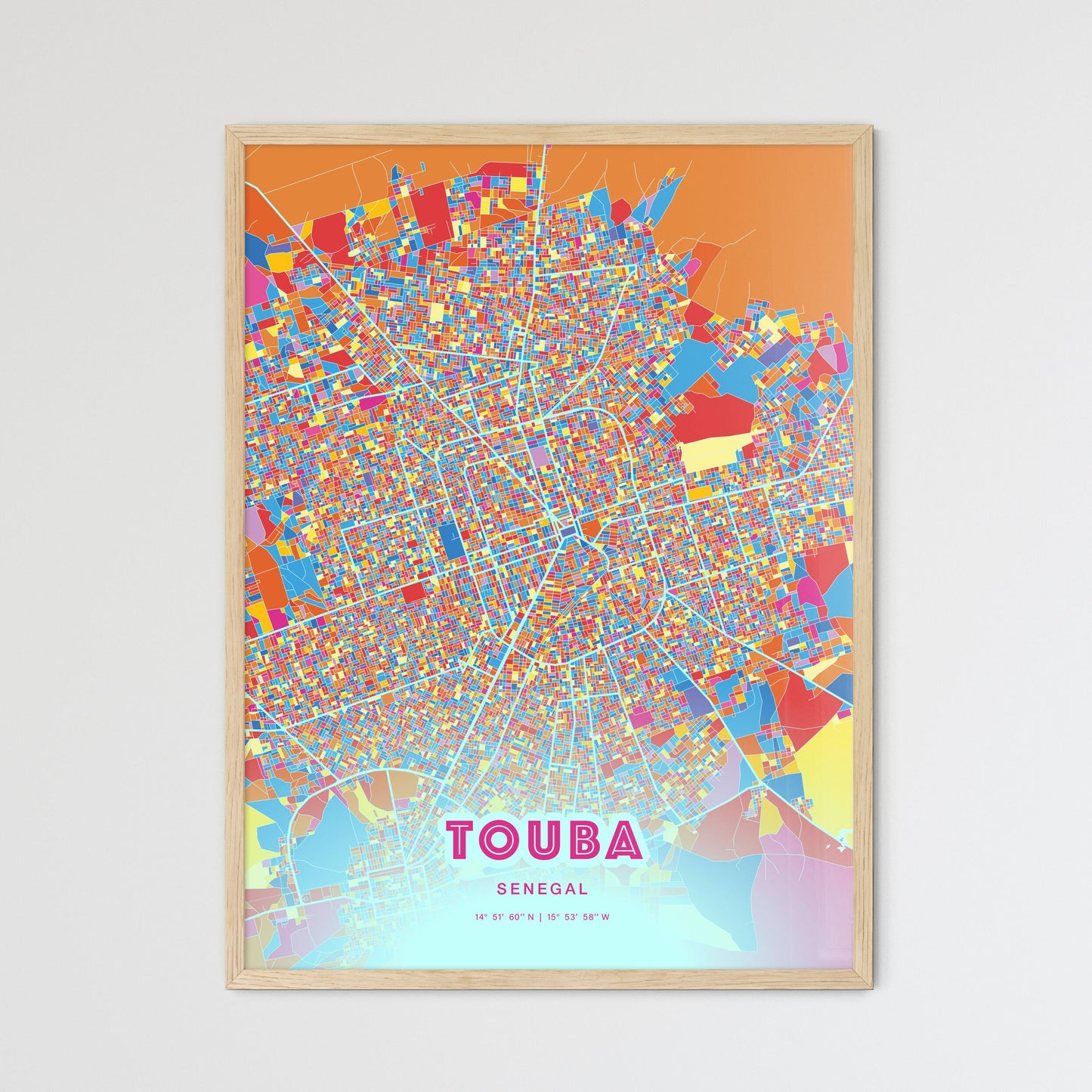 Colorful Touba Senegal Fine Art Map Crazy Colors