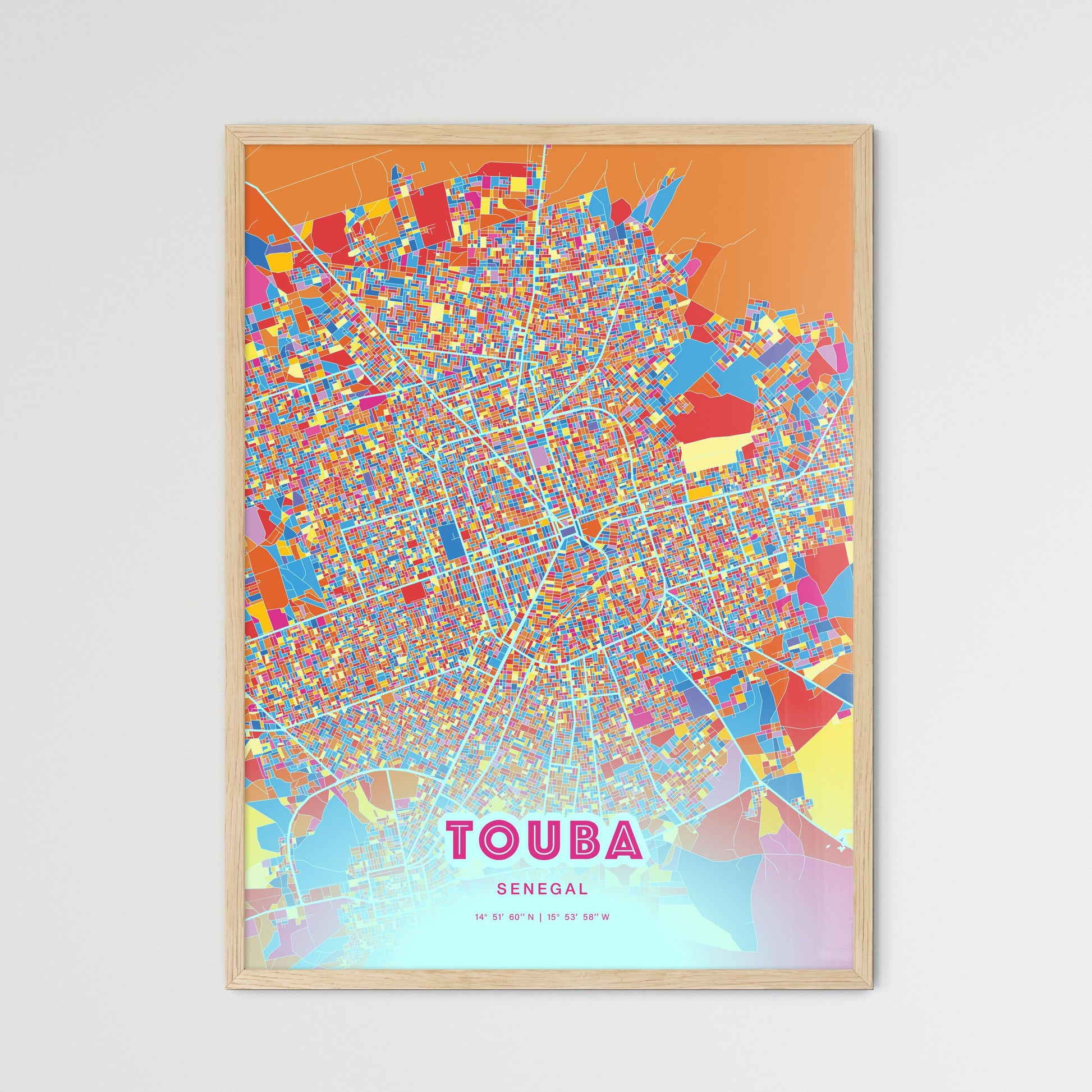 Colorful Touba Senegal Fine Art Map Crazy Colors