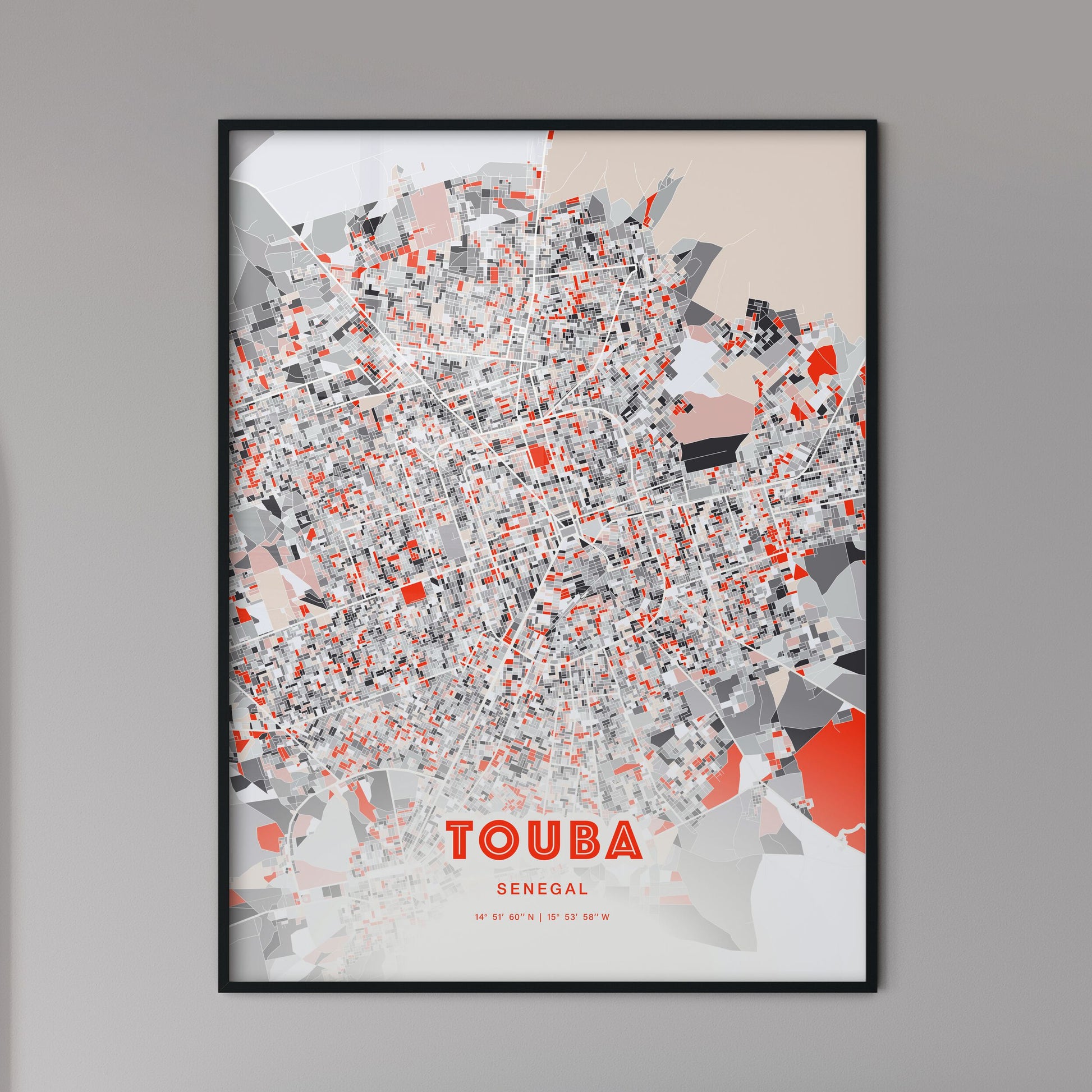 Colorful Touba Senegal Fine Art Map Modern Expressive