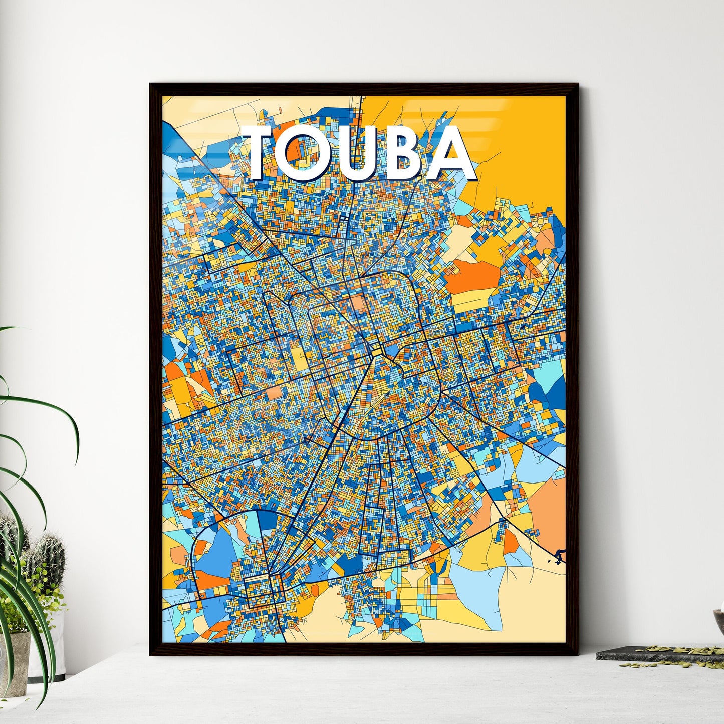 TOUBA SENEGAL Vibrant Colorful Art Map Poster Blue Orange