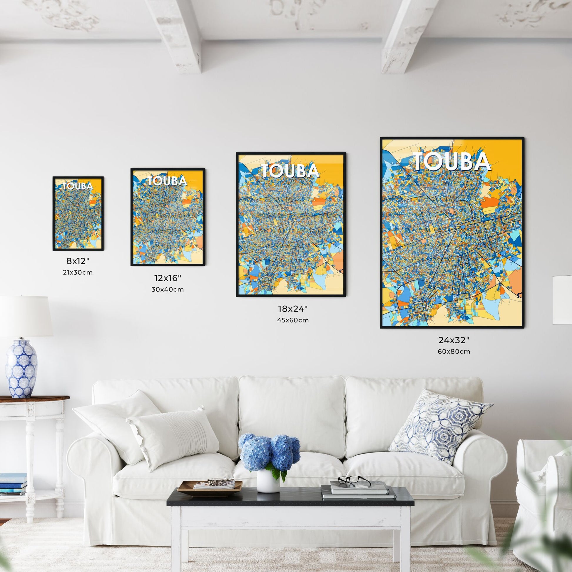 TOUBA SENEGAL Vibrant Colorful Art Map Poster Blue Orange