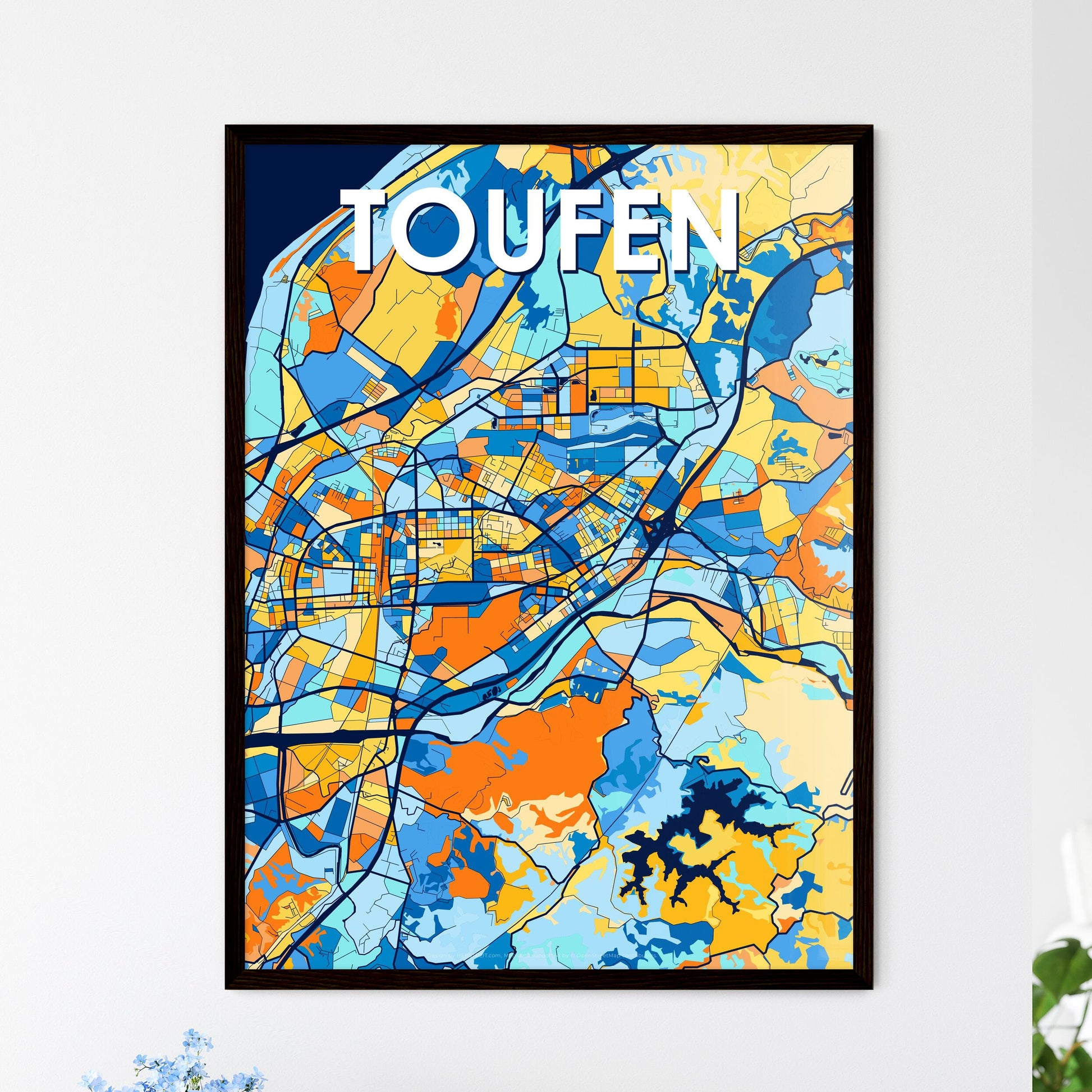 TOUFEN TAIWAN Vibrant Colorful Art Map Poster Blue Orange