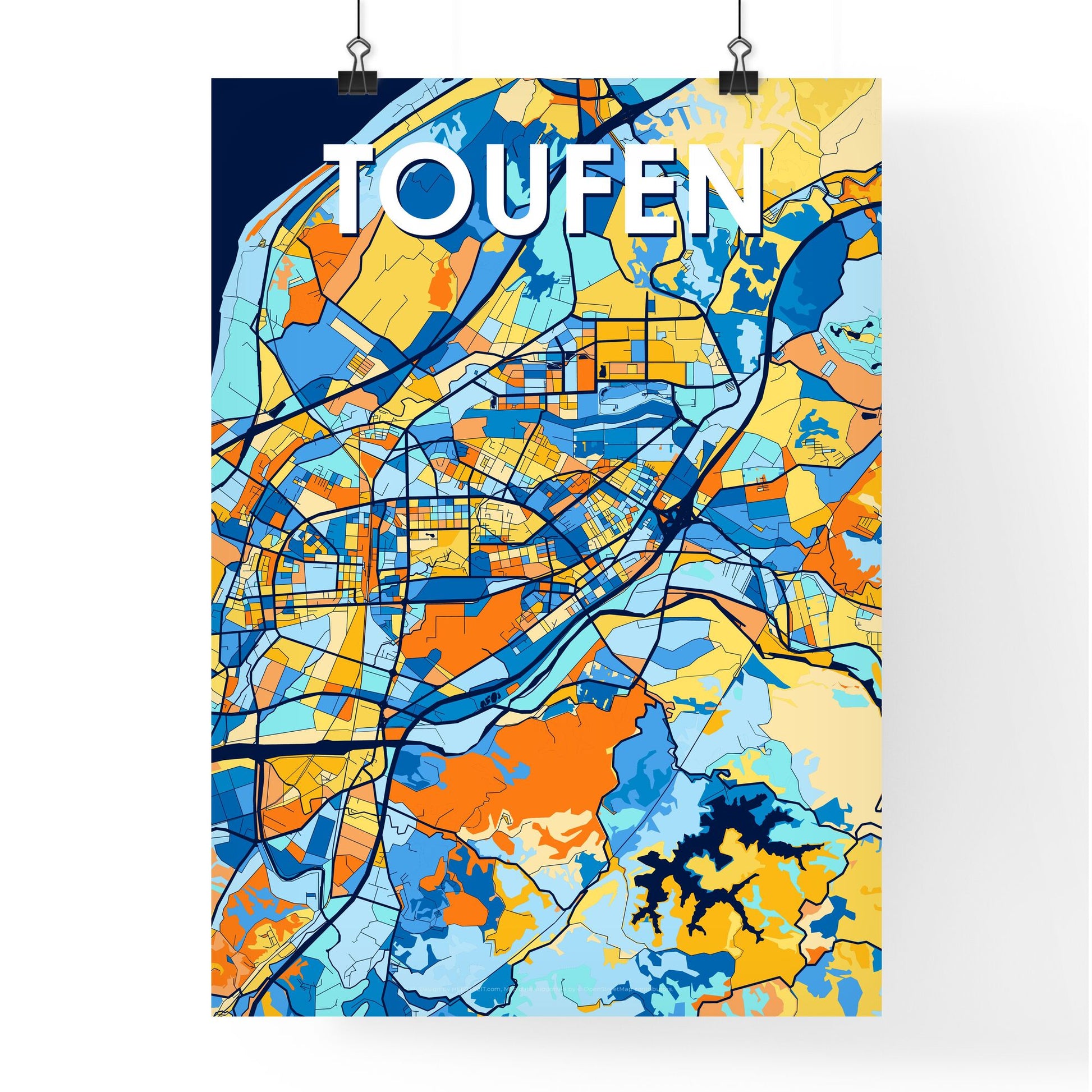 TOUFEN TAIWAN Vibrant Colorful Art Map Poster Blue Orange