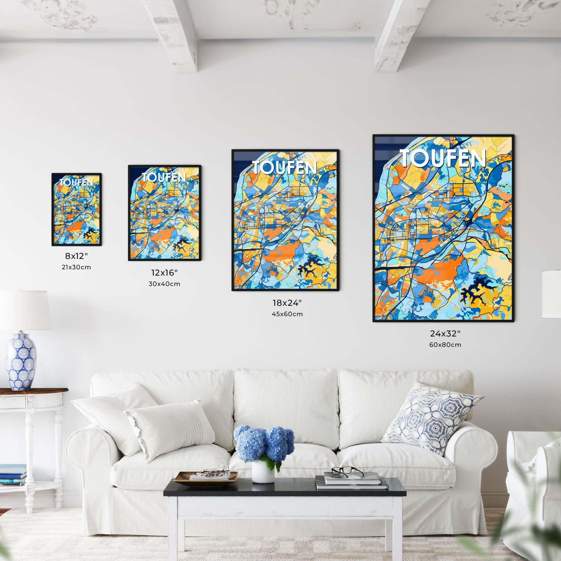 TOUFEN TAIWAN Vibrant Colorful Art Map Poster Blue Orange