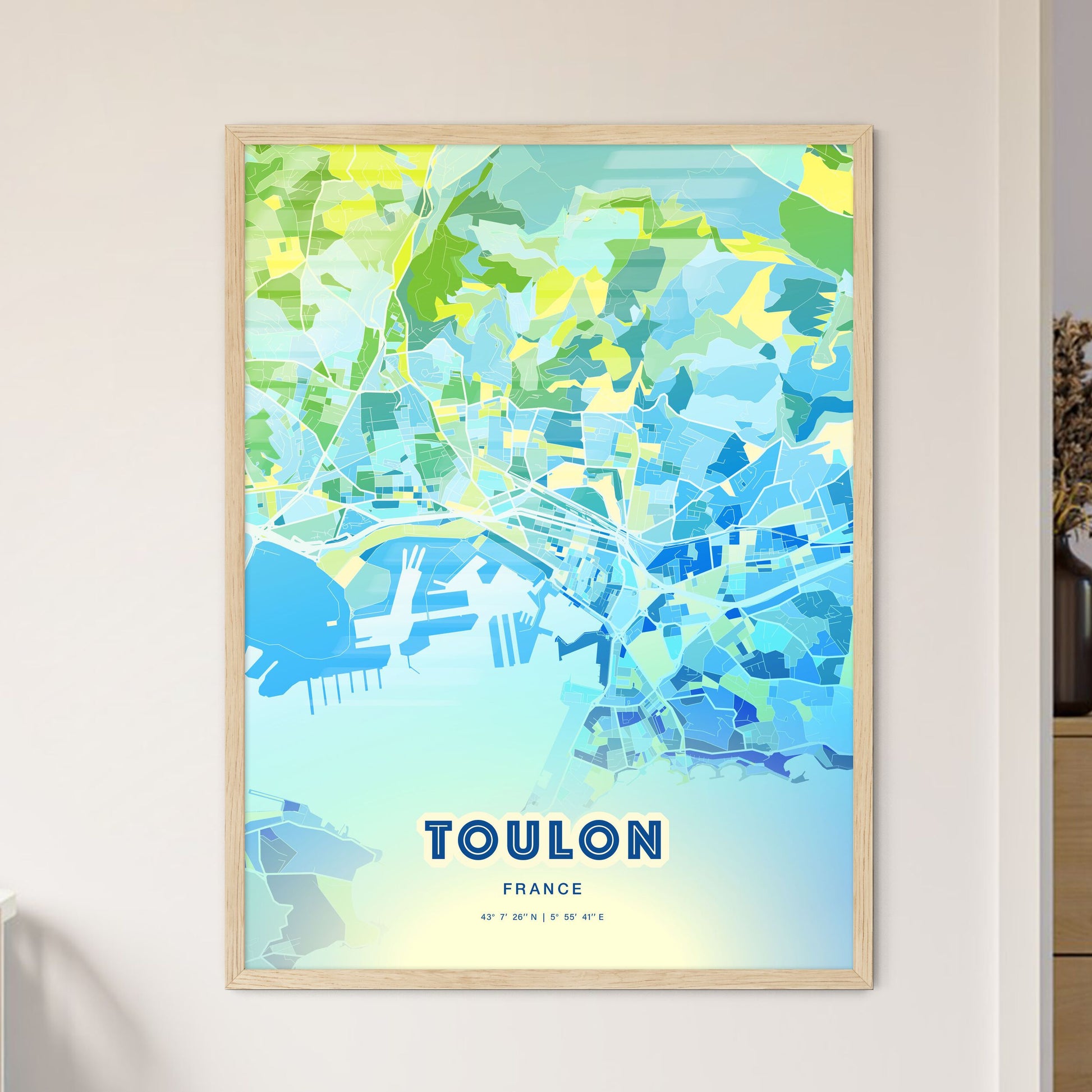 Colorful Toulon France Fine Art Map Cool Blue