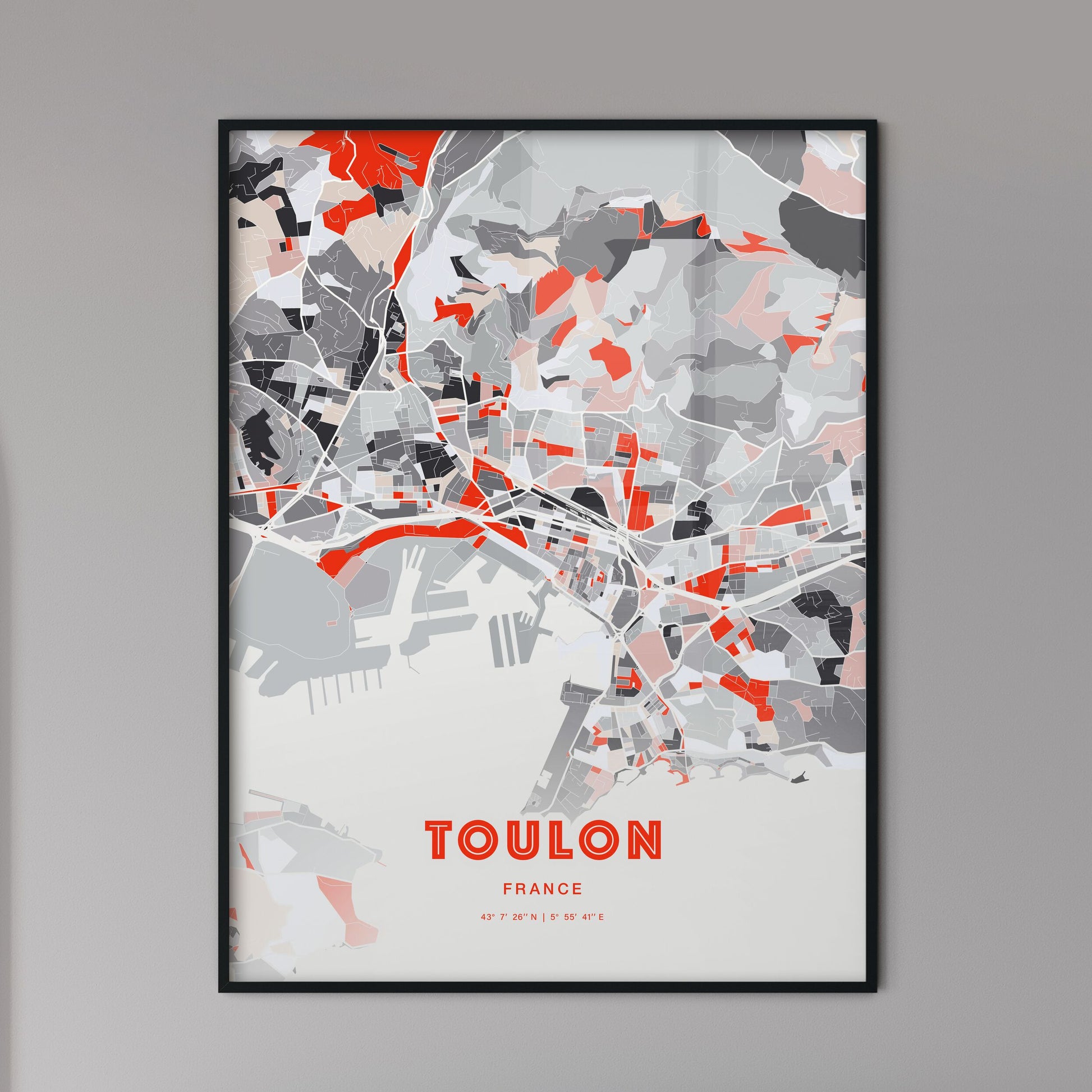 Colorful Toulon France Fine Art Map Modern Expressive