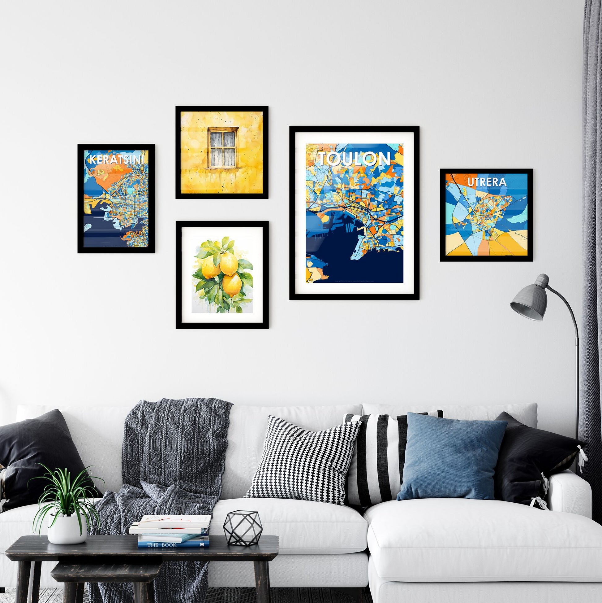 TOULON FRANCE Vibrant Colorful Art Map Poster Blue Orange