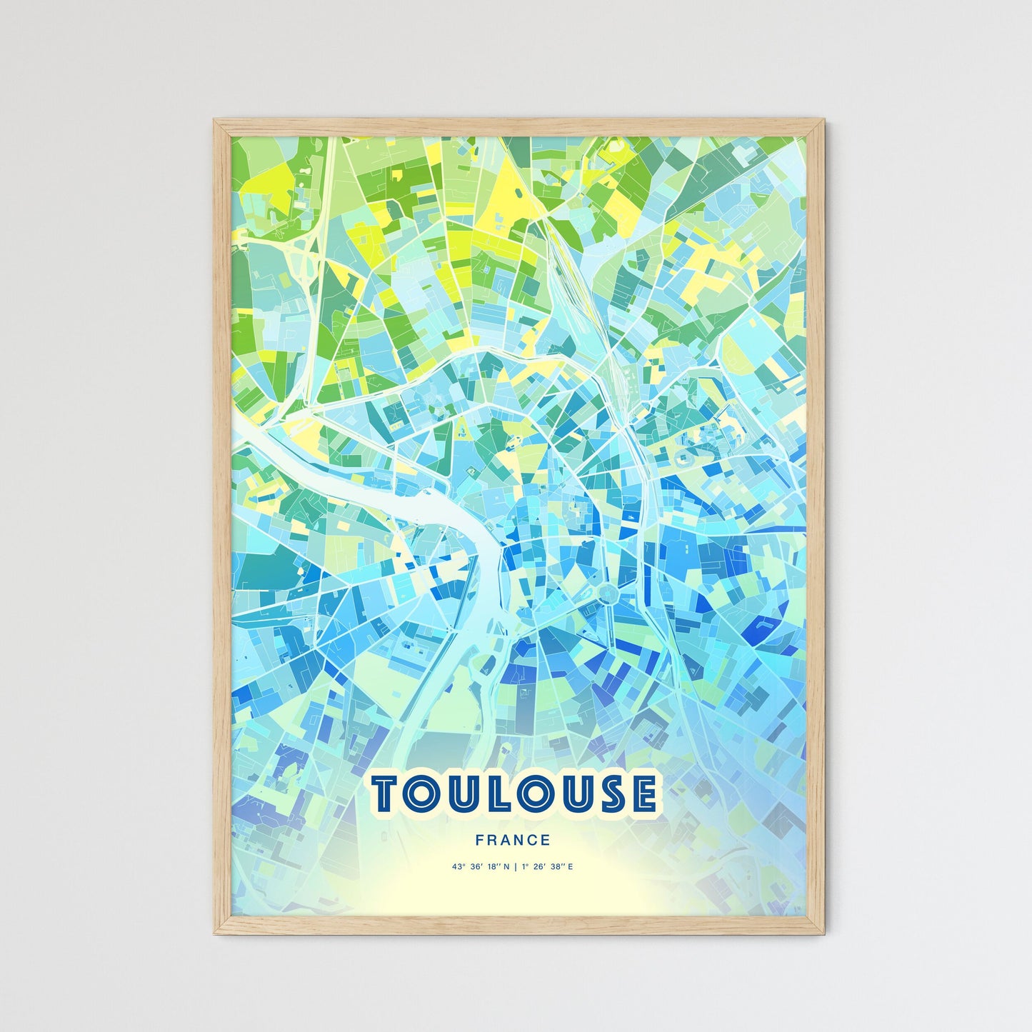 Colorful Toulouse France Fine Art Map Cool Blue