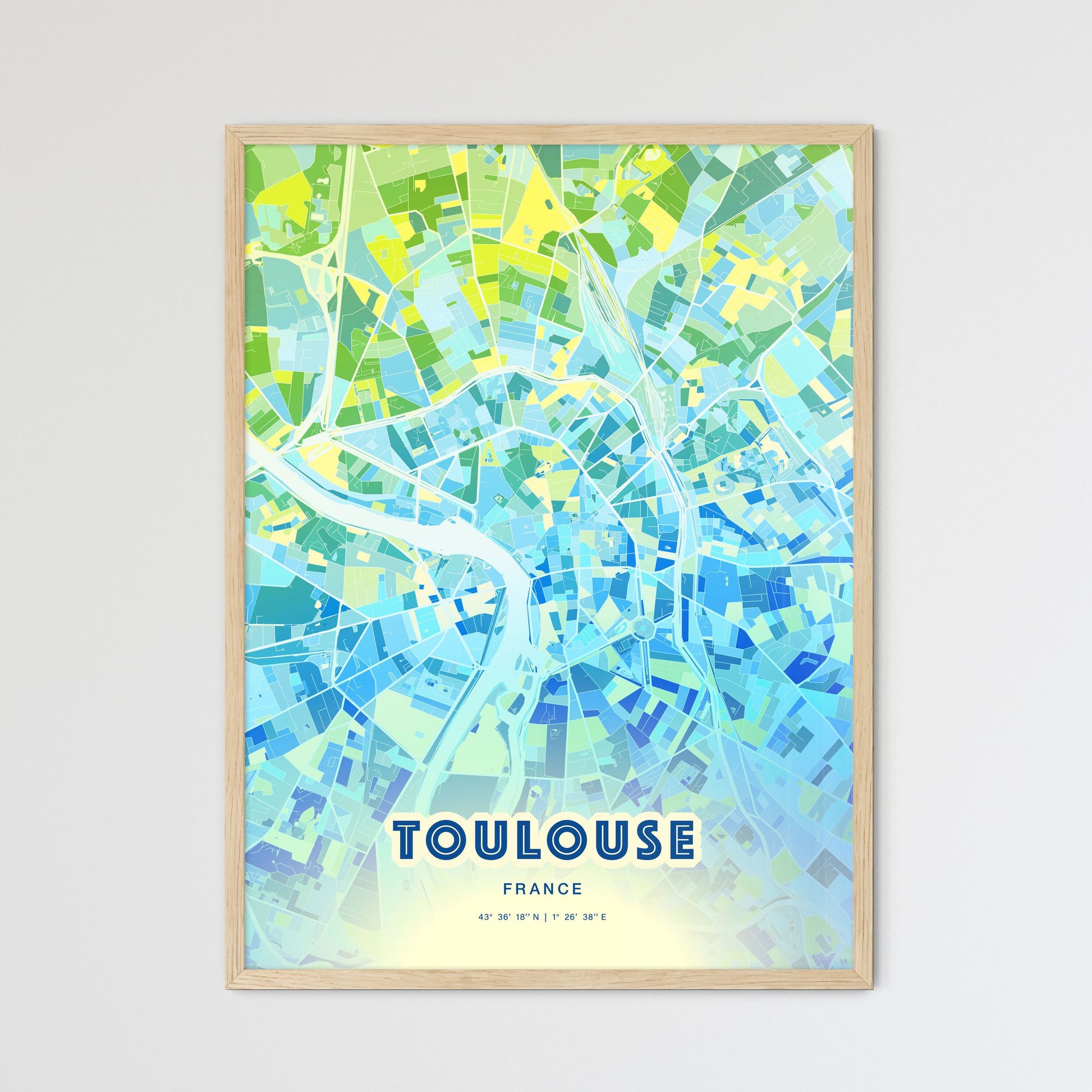 Colorful Toulouse France Fine Art Map Cool Blue