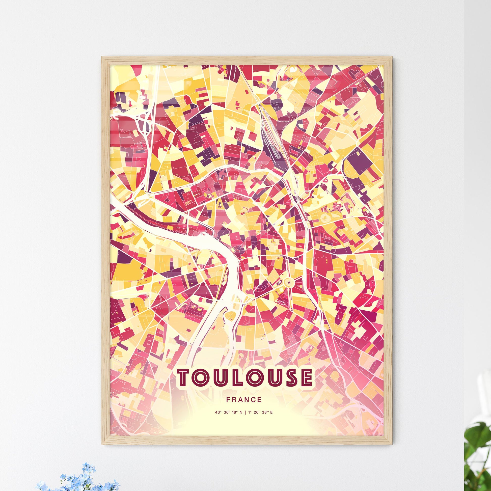 Colorful Toulouse France Fine Art Map Hot Red