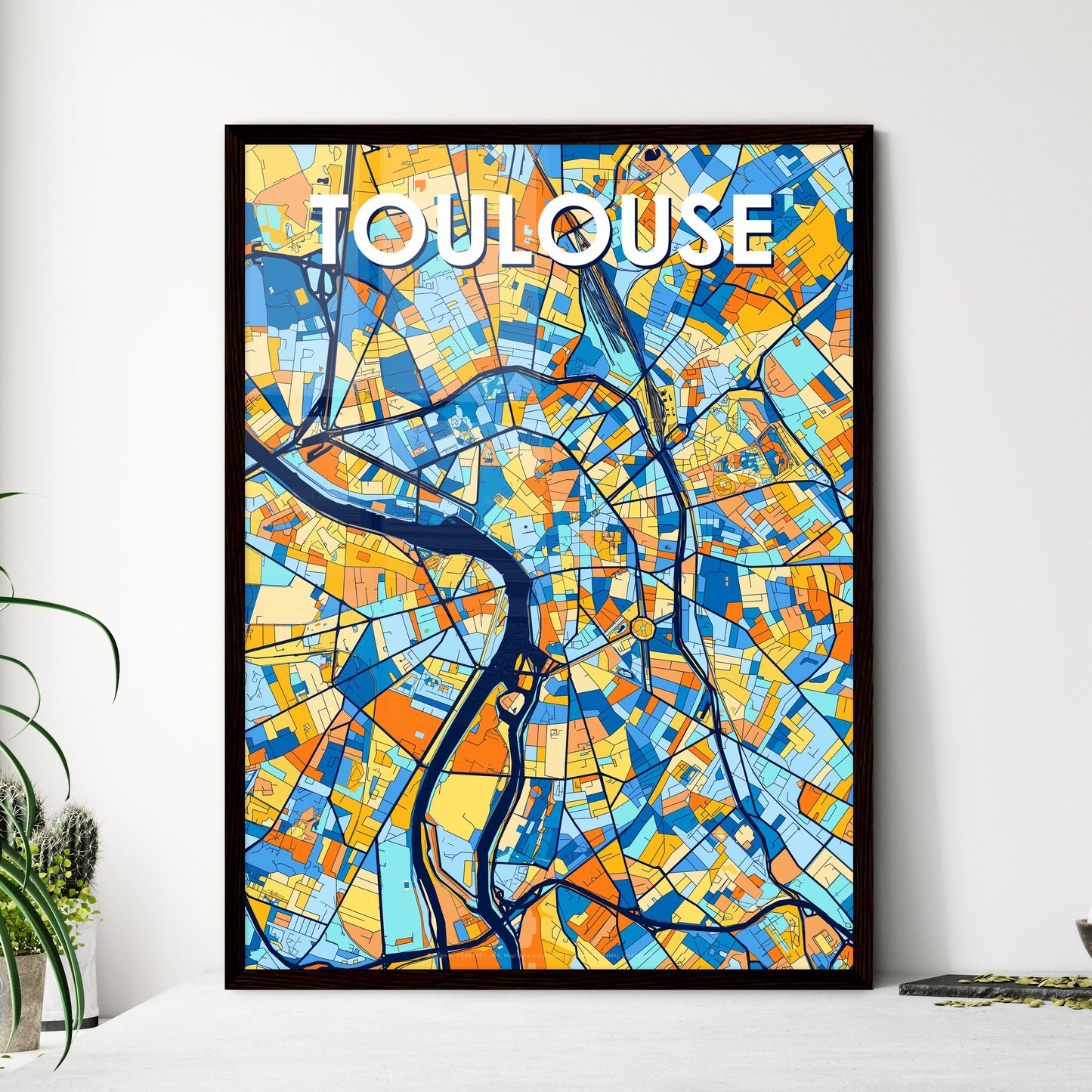 TOULOUSE FRANCE Vibrant Colorful Art Map Poster Blue Orange