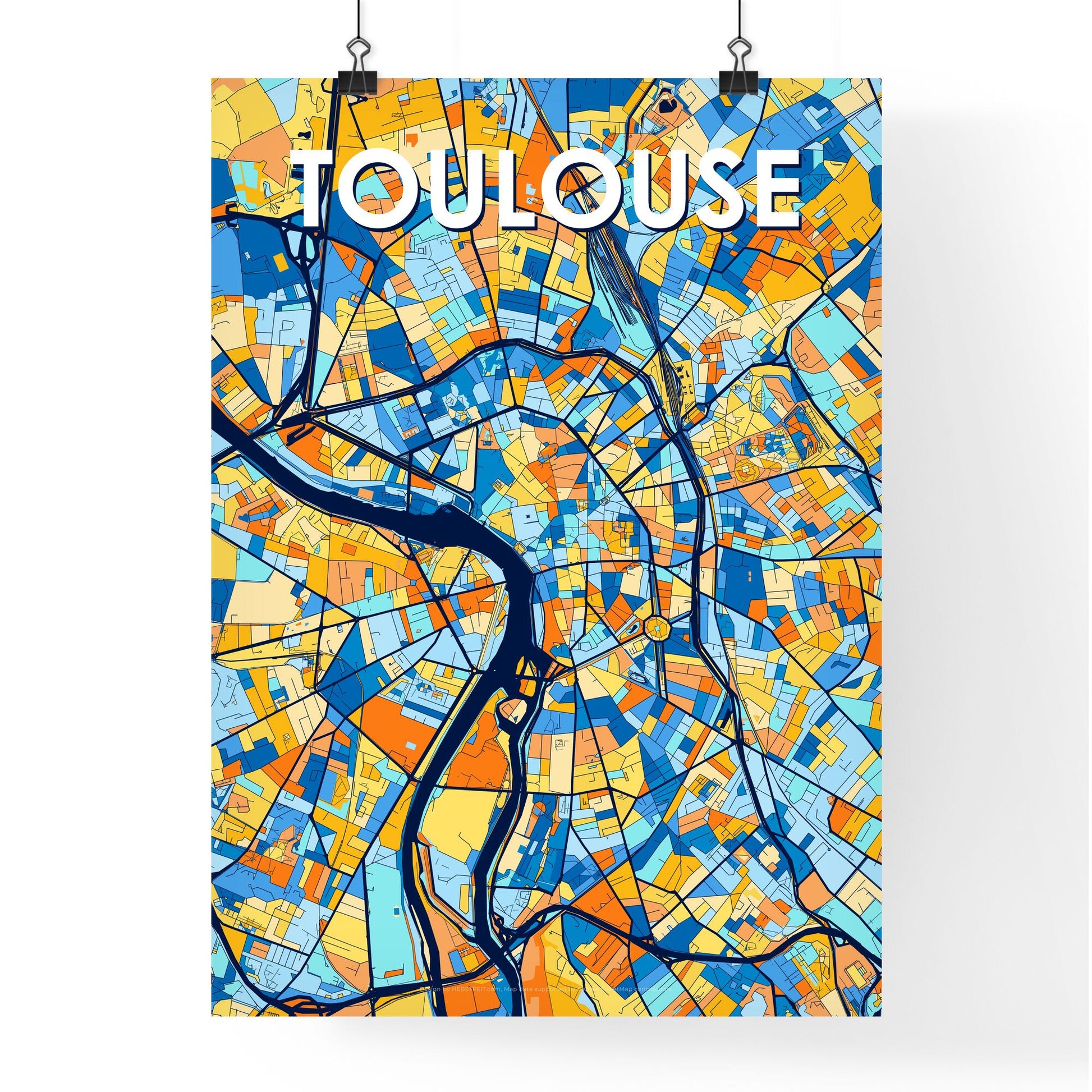 TOULOUSE FRANCE Vibrant Colorful Art Map Poster Blue Orange