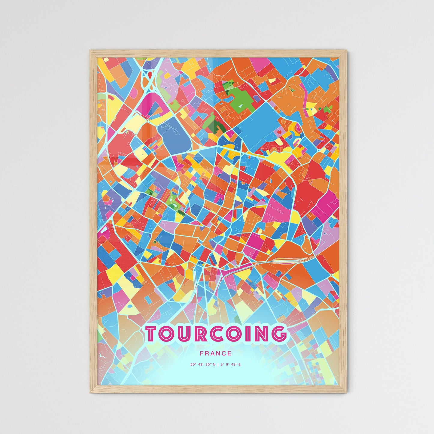 Colorful Tourcoing France Fine Art Map Crazy Colors
