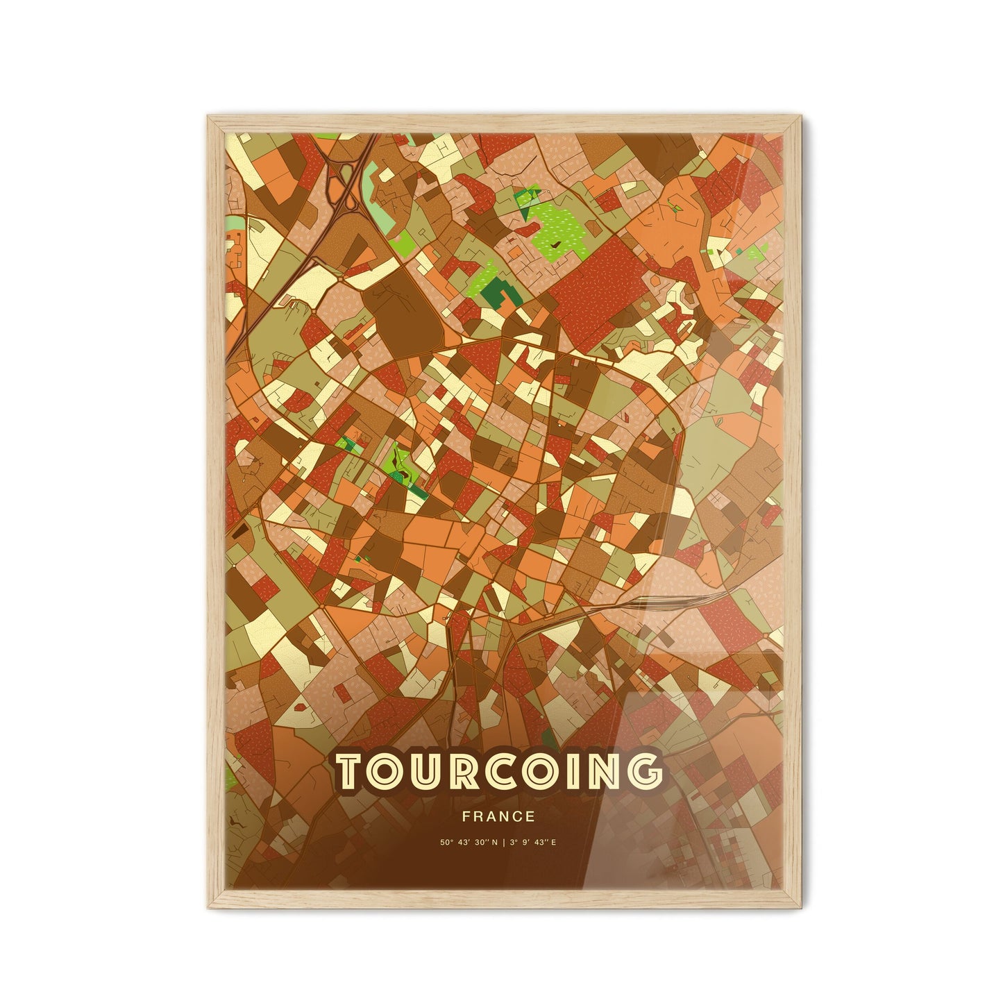 Colorful Tourcoing France Fine Art Map Farmhouse