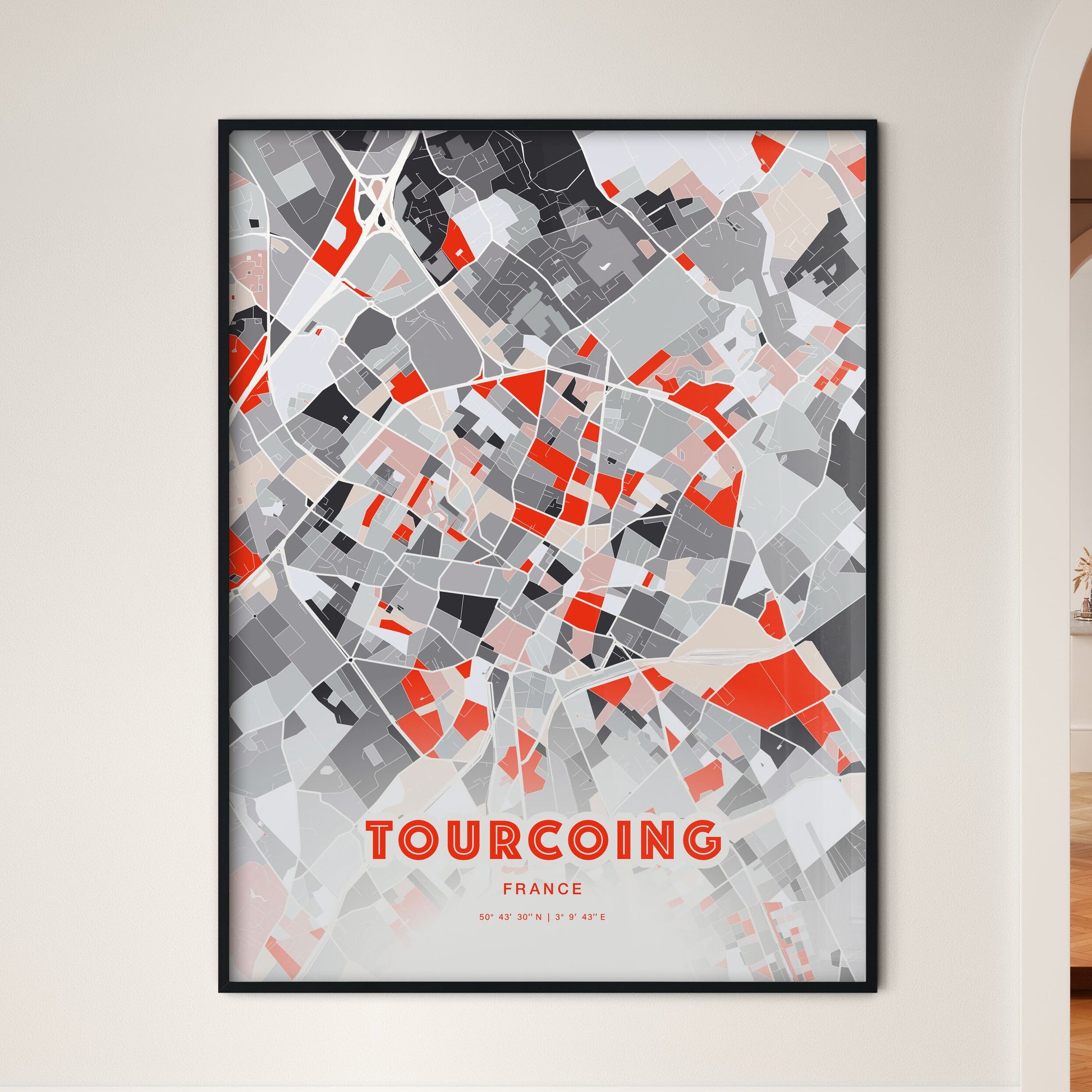 Colorful Tourcoing France Fine Art Map Modern Expressive
