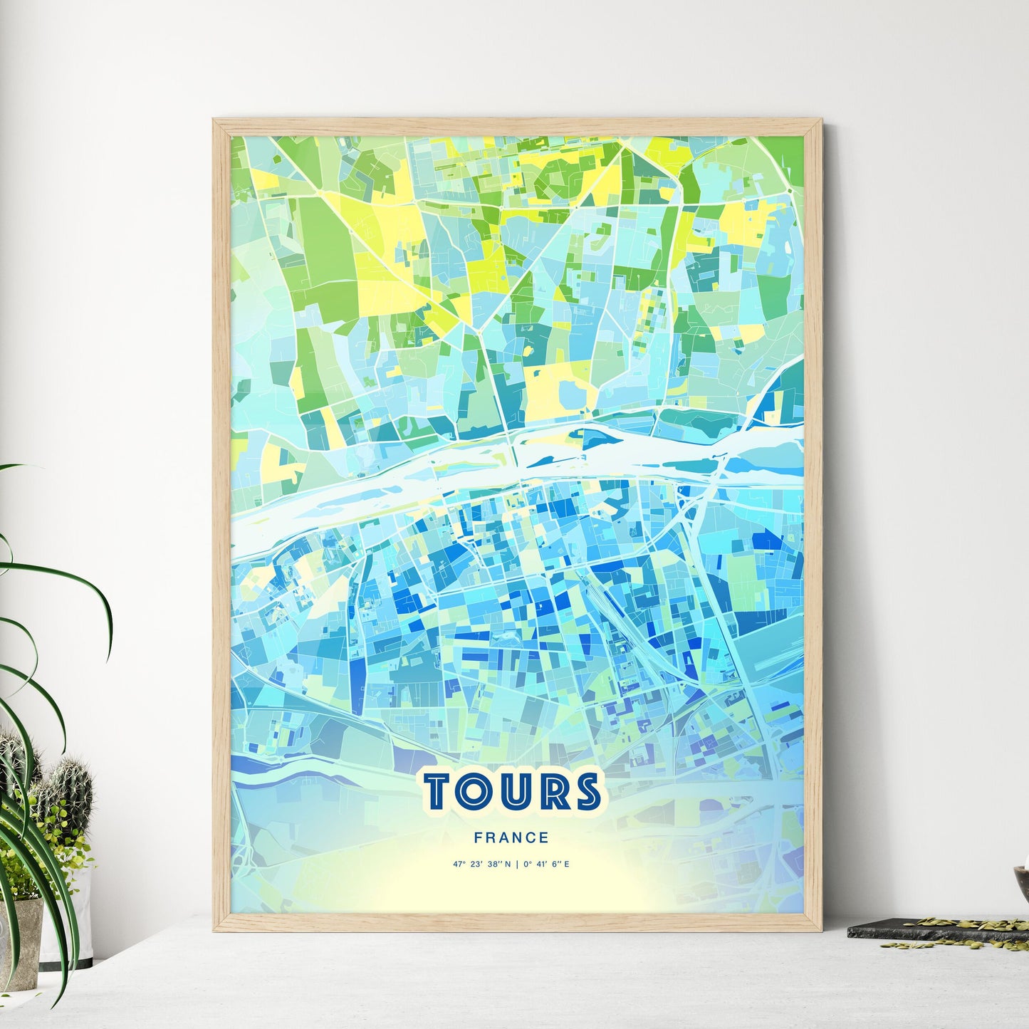 Colorful Tours France Fine Art Map Cool Blue