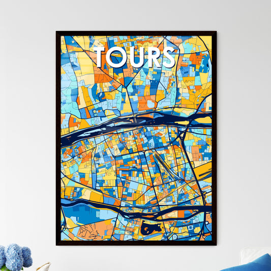 TOURS FRANCE Vibrant Colorful Art Map Poster Blue Orange