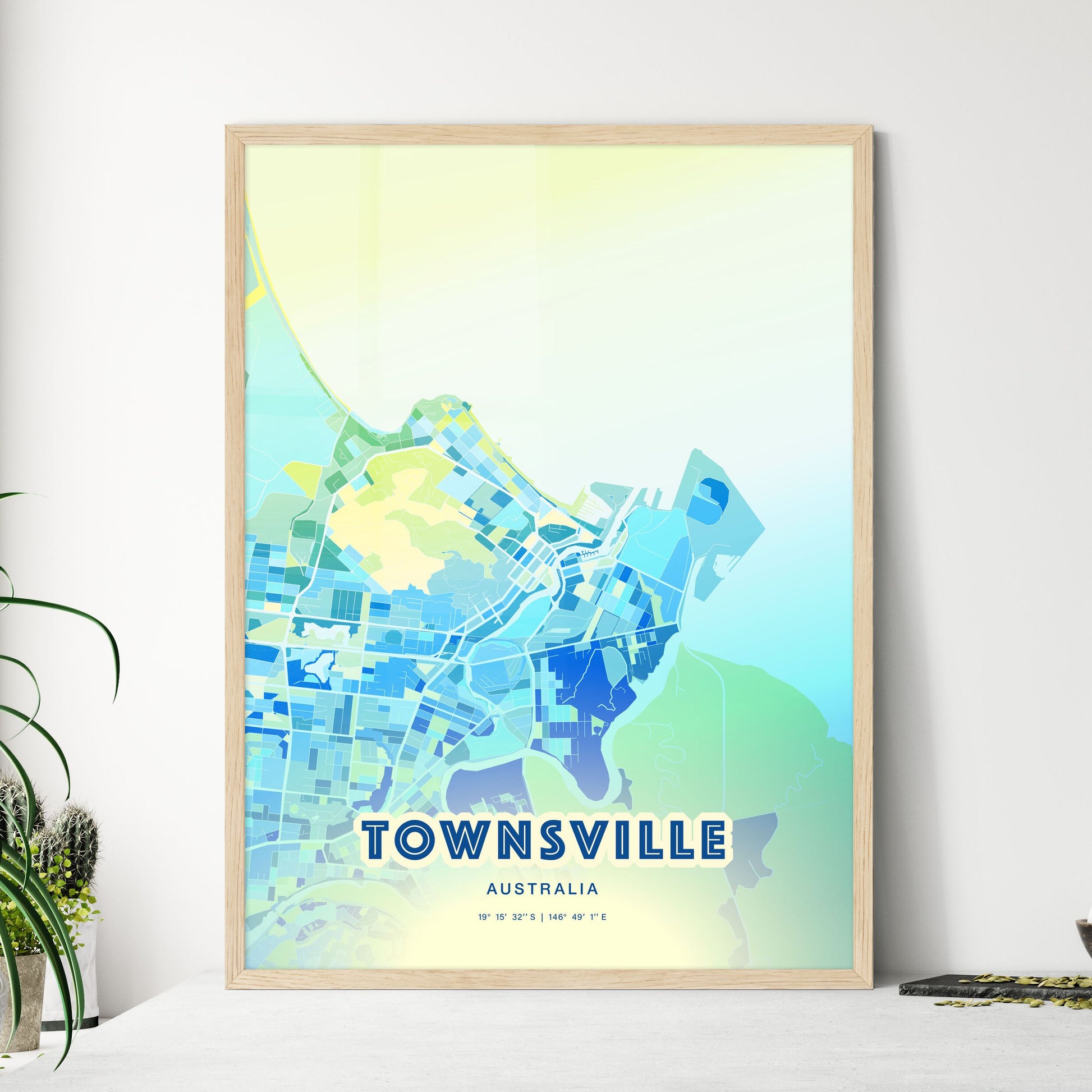 Colorful Townsville Australia Fine Art Map Cool Blue