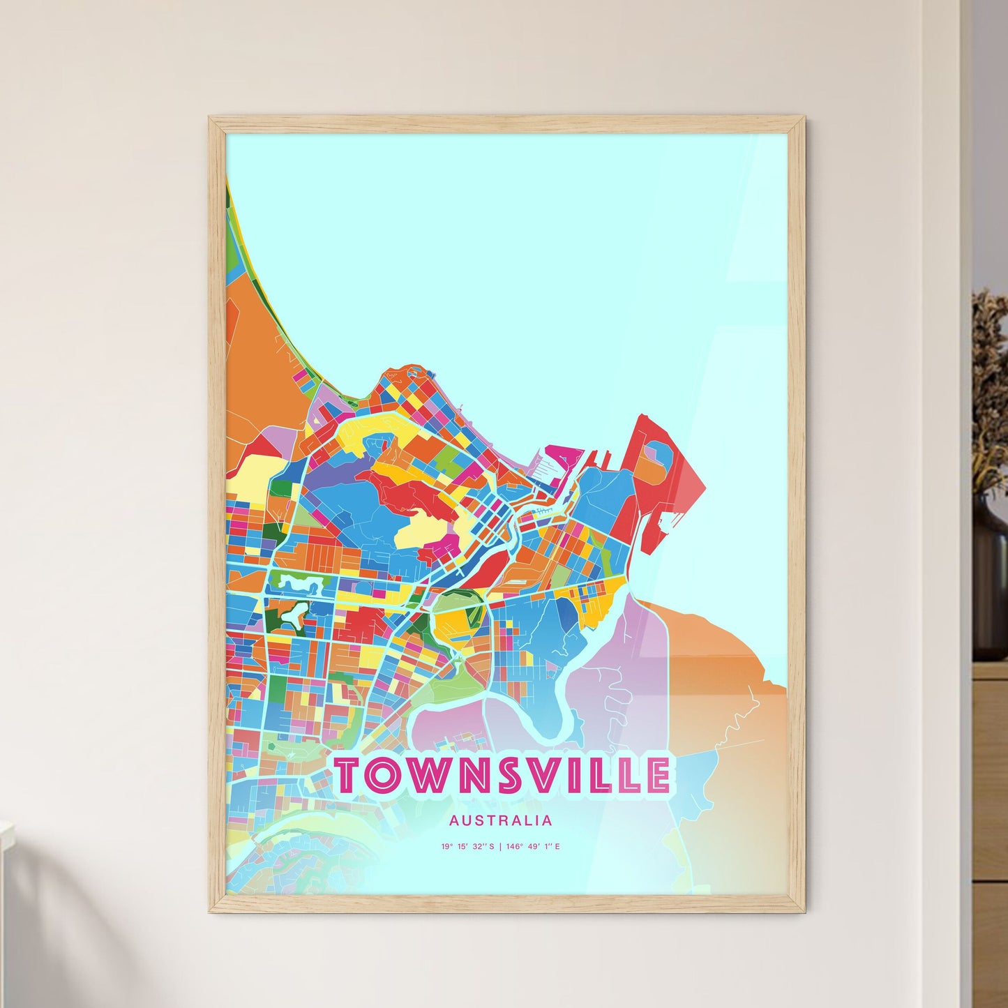 Colorful Townsville Australia Fine Art Map Crazy Colors