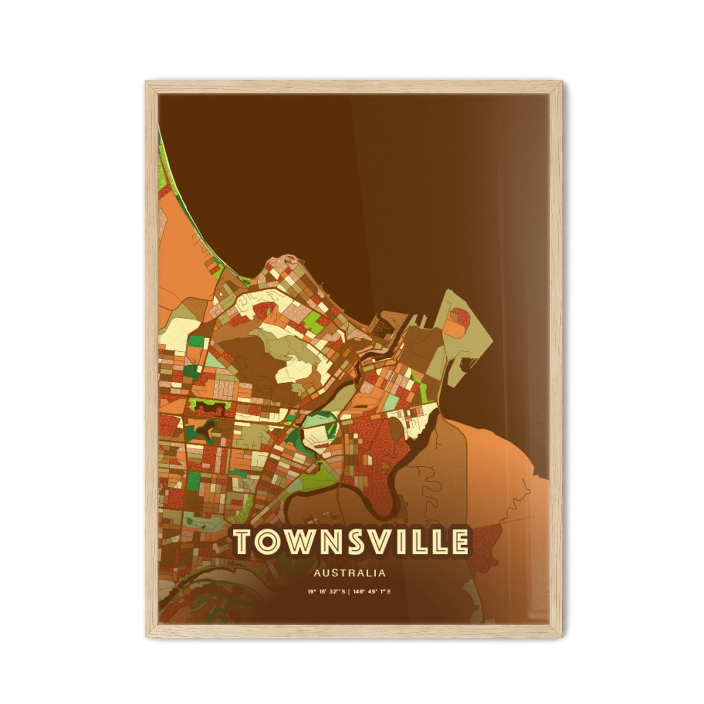 Colorful Townsville Australia Fine Art Map Farmhouse