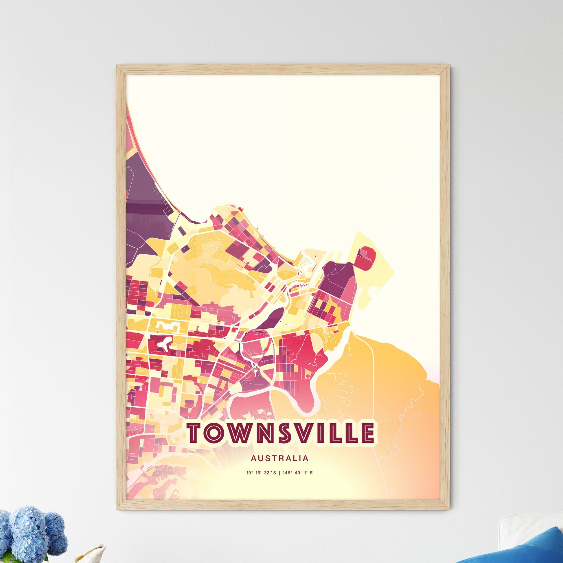 Colorful Townsville Australia Fine Art Map Hot Red