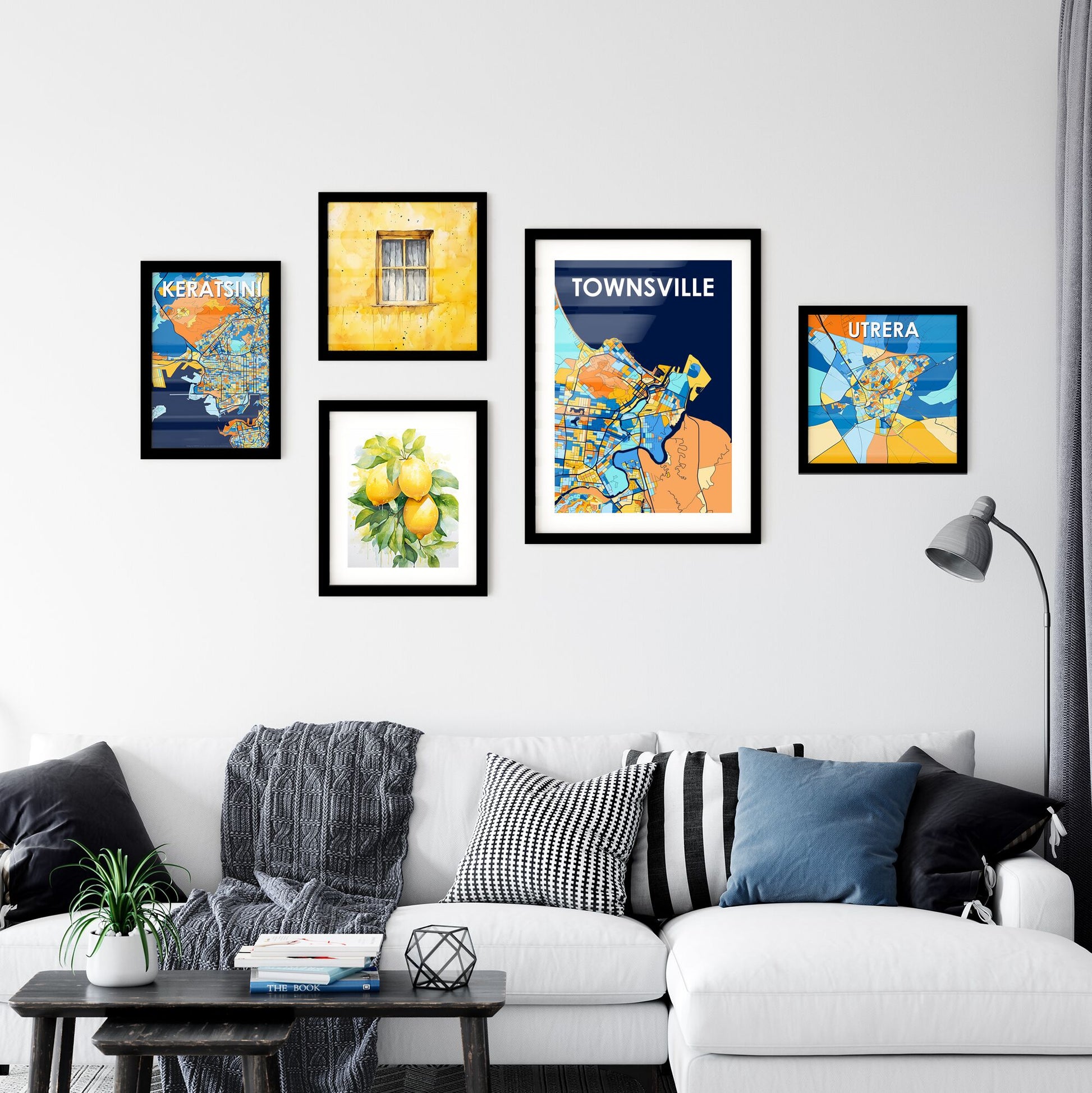 TOWNSVILLE AUSTRALIA Vibrant Colorful Art Map Poster Blue Orange