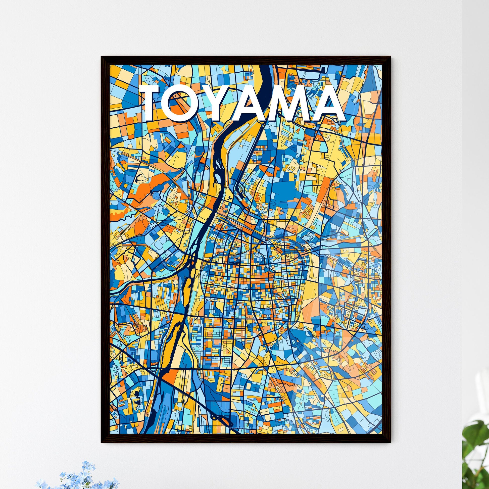 TOYAMA JAPAN Vibrant Colorful Art Map Poster Blue Orange