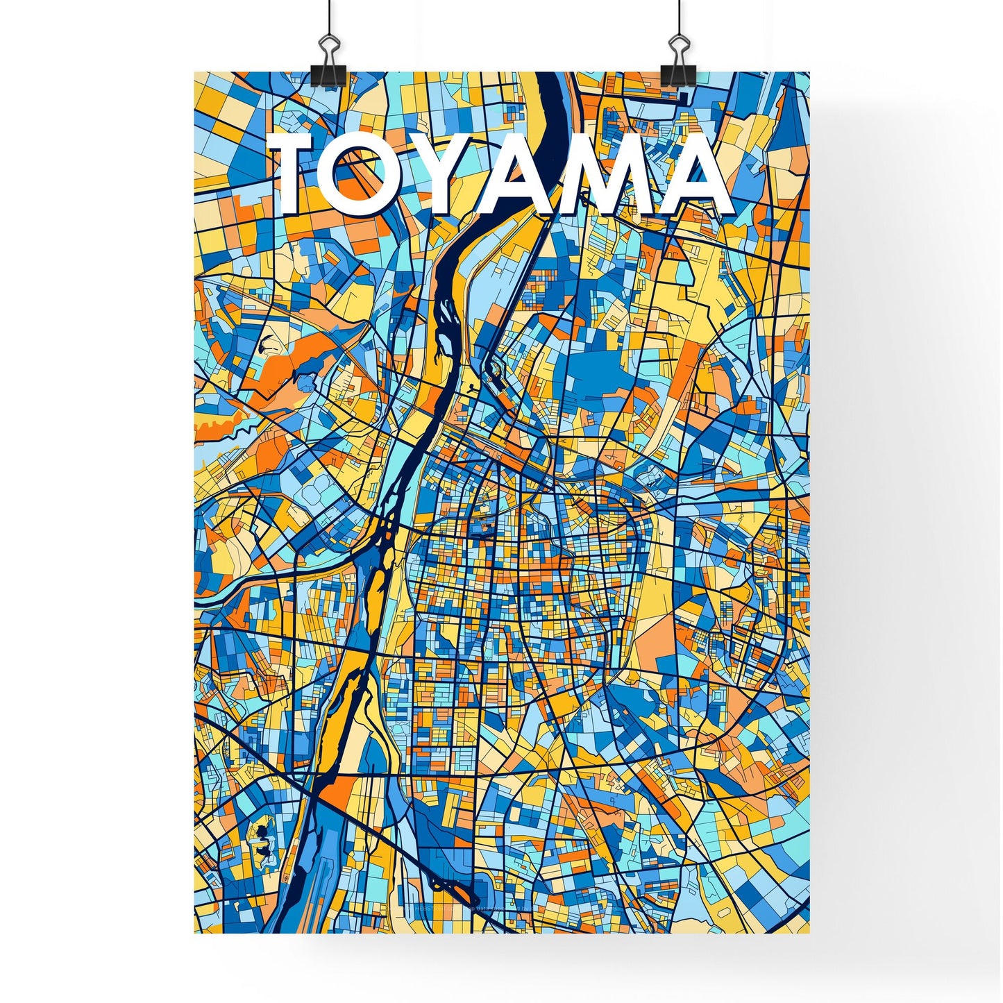 TOYAMA JAPAN Vibrant Colorful Art Map Poster Blue Orange