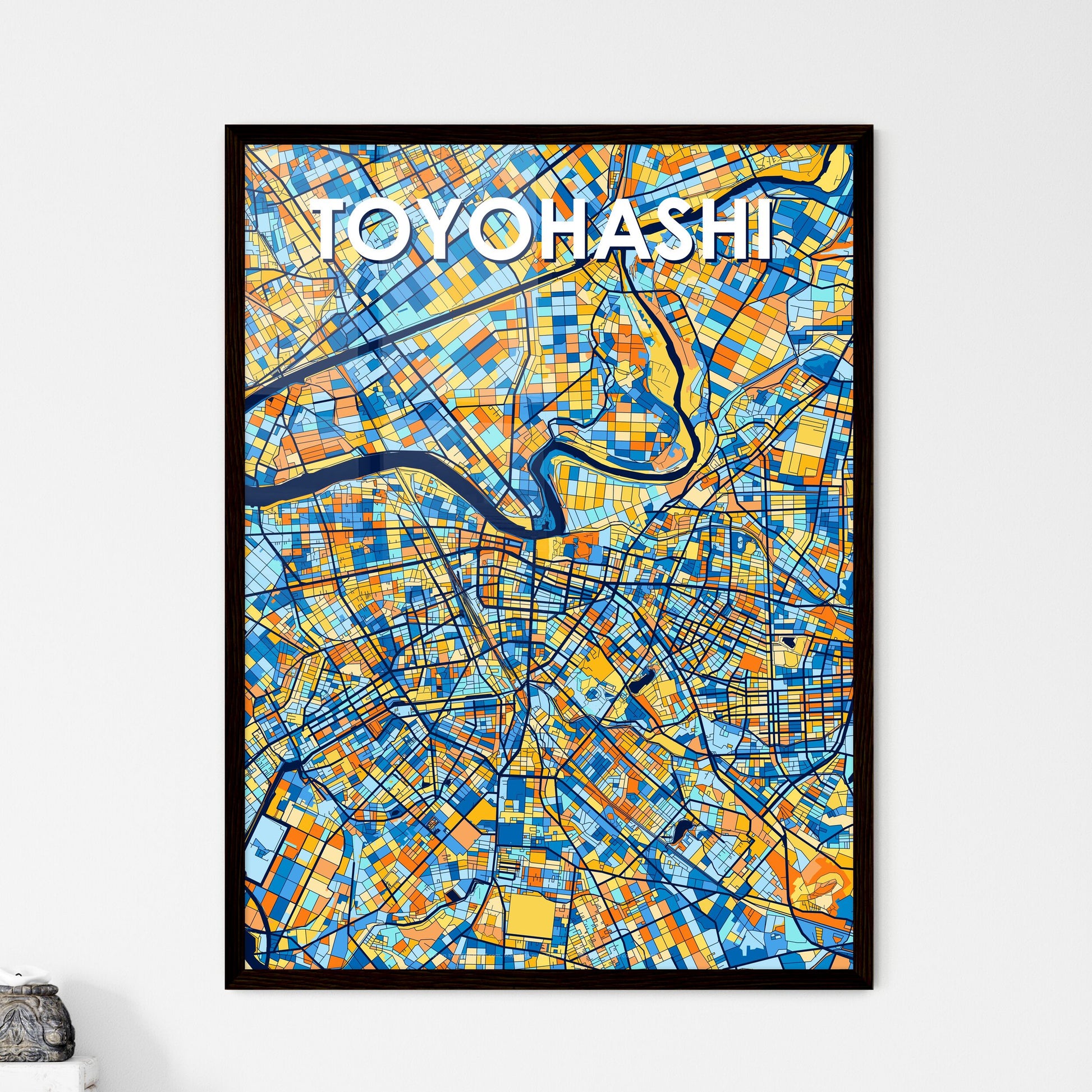 TOYOHASHI JAPAN Vibrant Colorful Art Map Poster Blue Orange