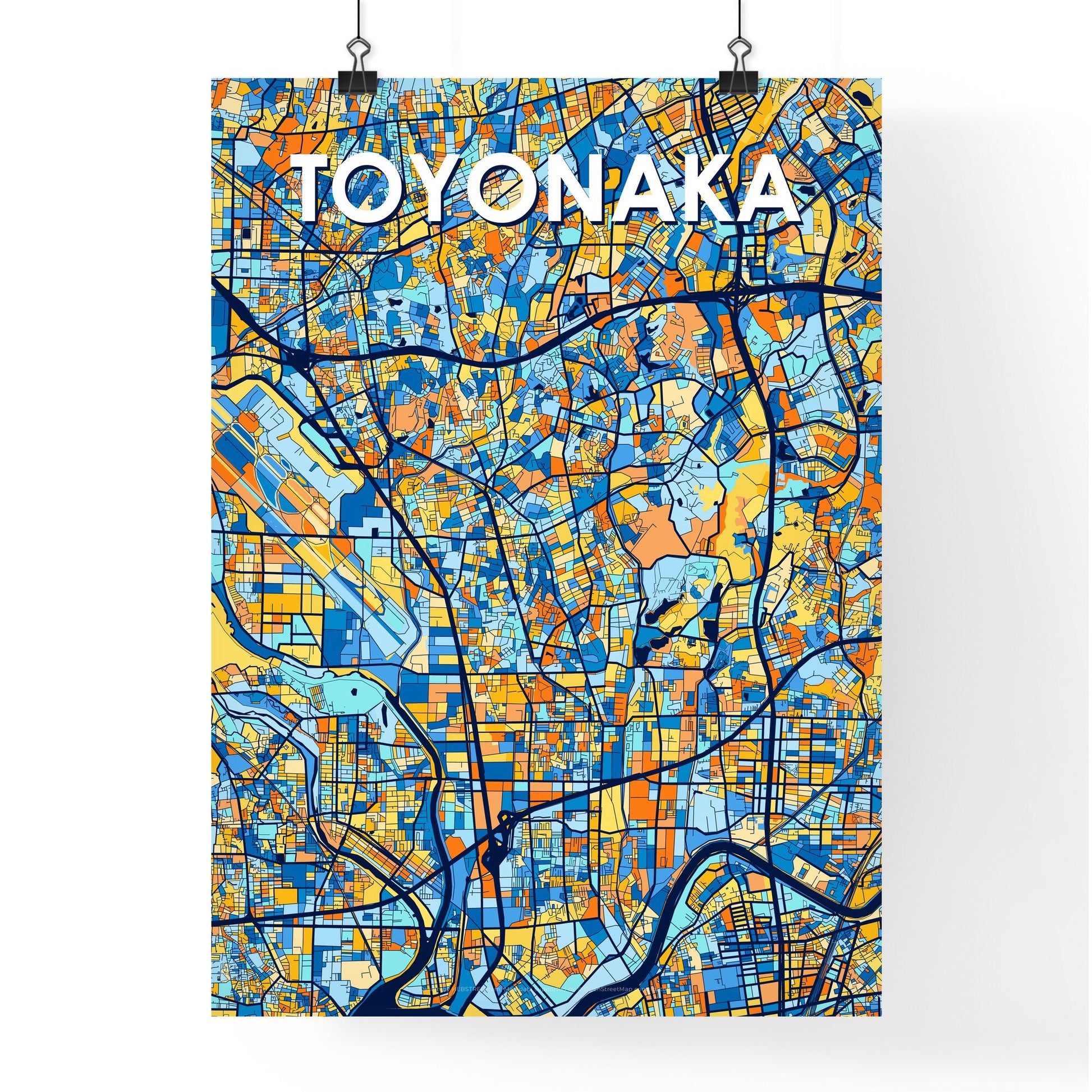 TOYONAKA JAPAN Vibrant Colorful Art Map Poster Blue Orange