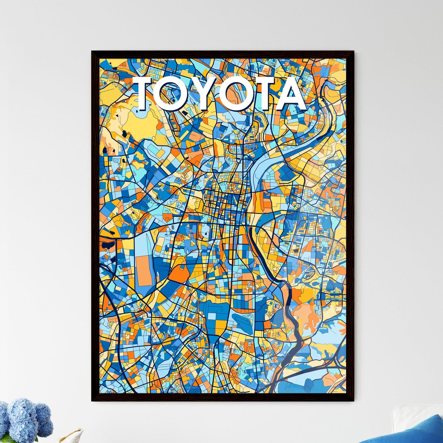 TOYOTA JAPAN Vibrant Colorful Art Map Poster Blue Orange