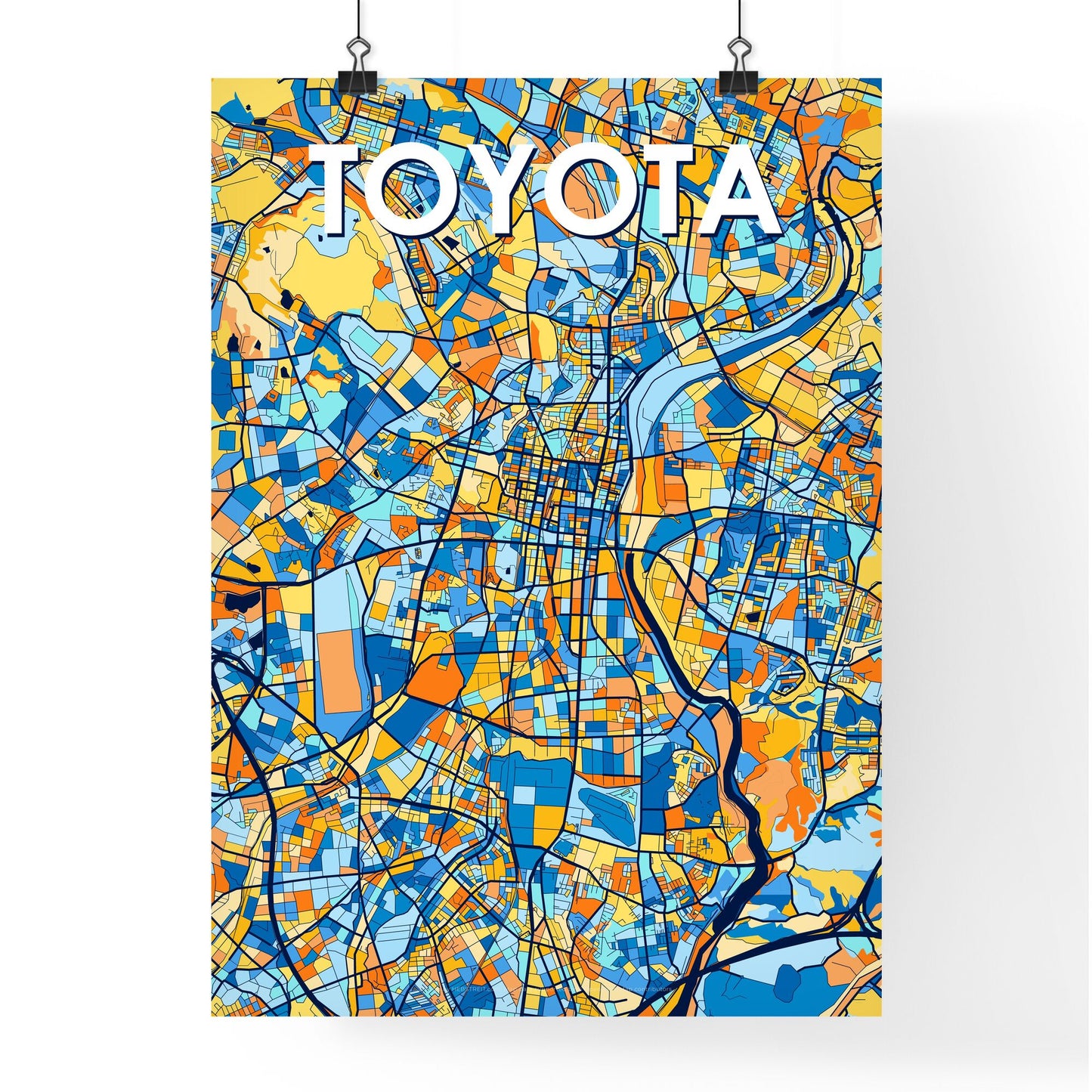 TOYOTA JAPAN Vibrant Colorful Art Map Poster Blue Orange