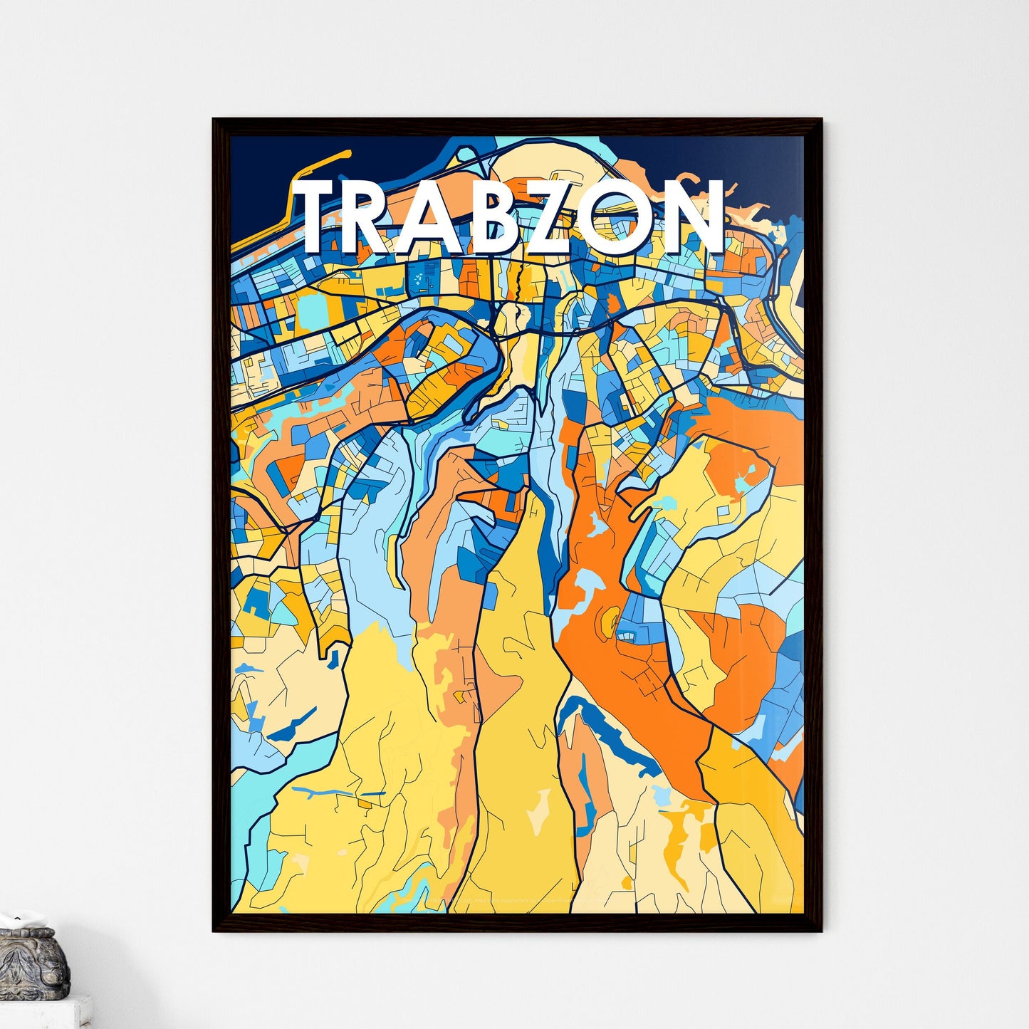 TRABZON TURKEY Vibrant Colorful Art Map Poster Blue Orange