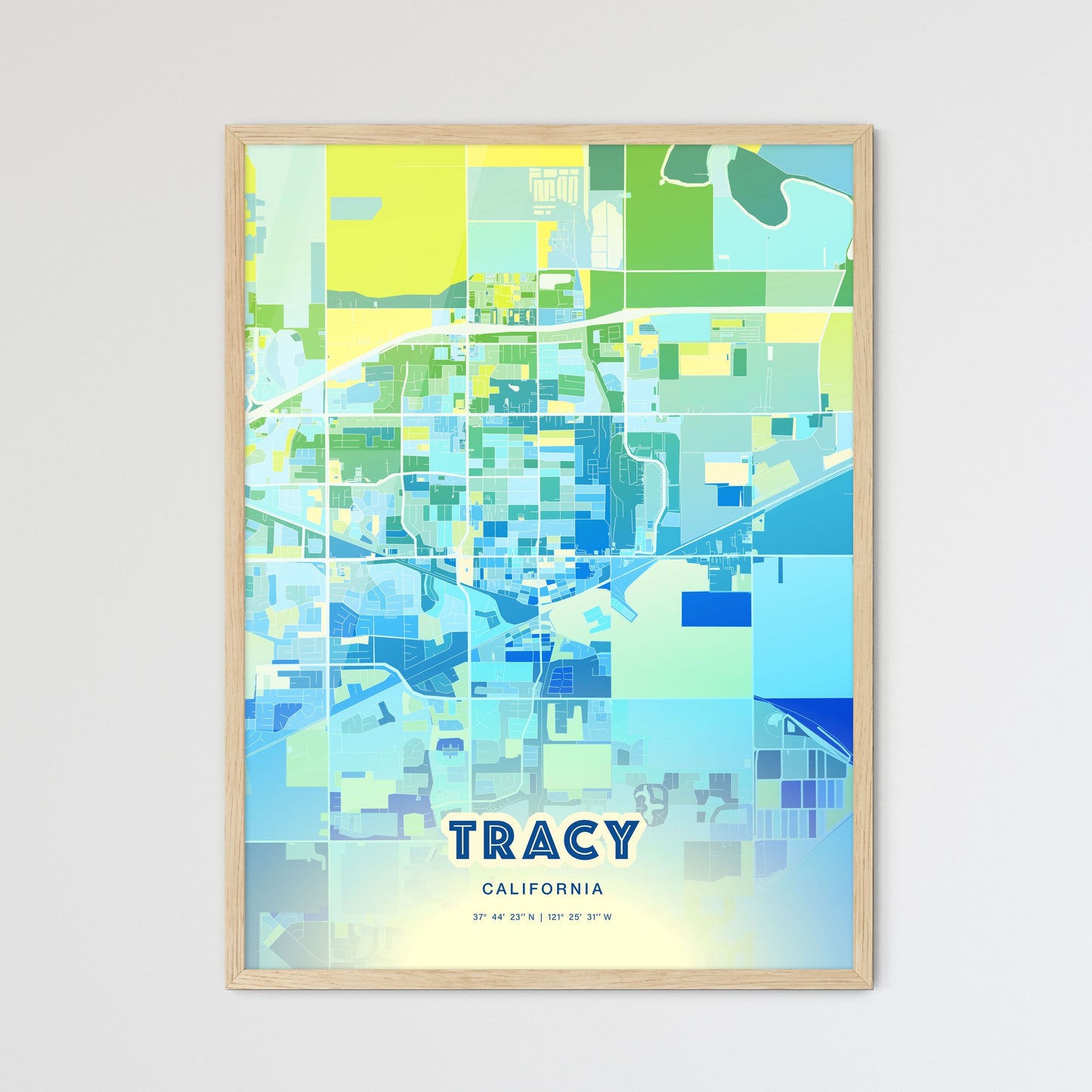 Colorful Tracy California Fine Art Map Cool Blue