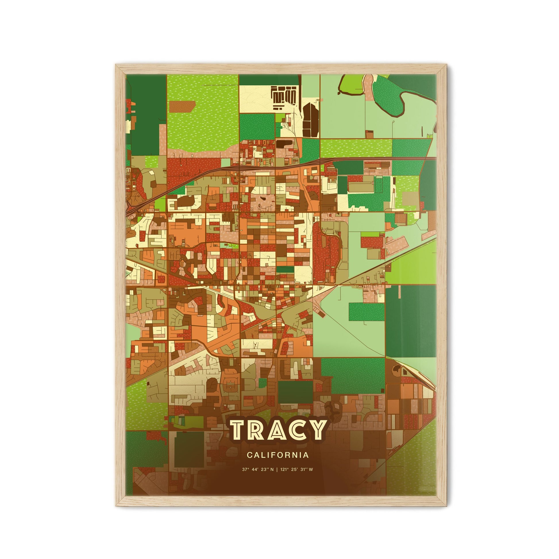 Colorful Tracy California Fine Art Map Farmhouse